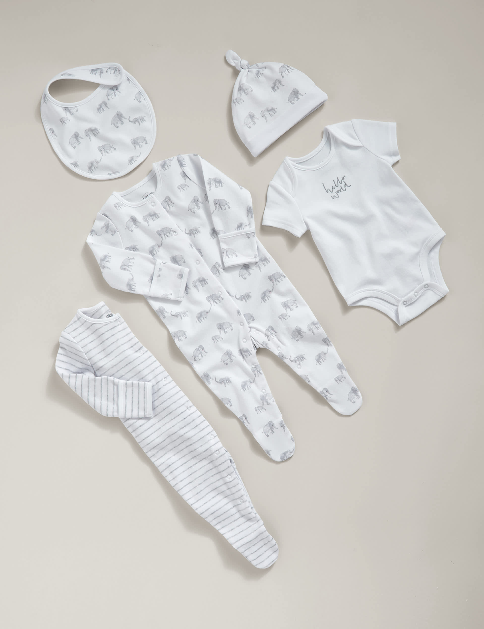 Mamas & Papas Elephant 5 Piece Set (6lbs-1 Yrs) - UT1M - White, White