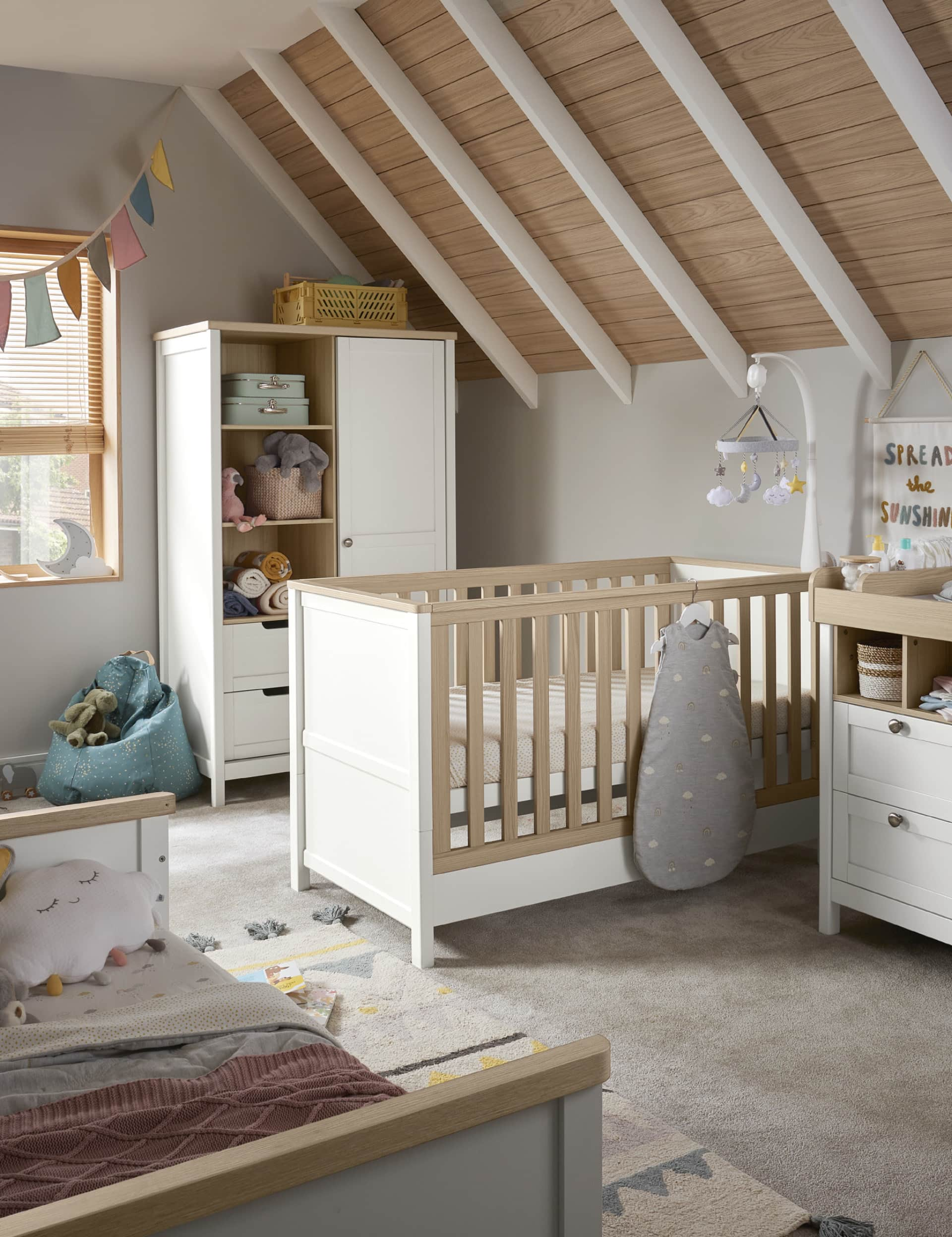 Mamas & Papas Harwell 3 Piece Cotbed Range with Dresser and Wardrobe - White, White