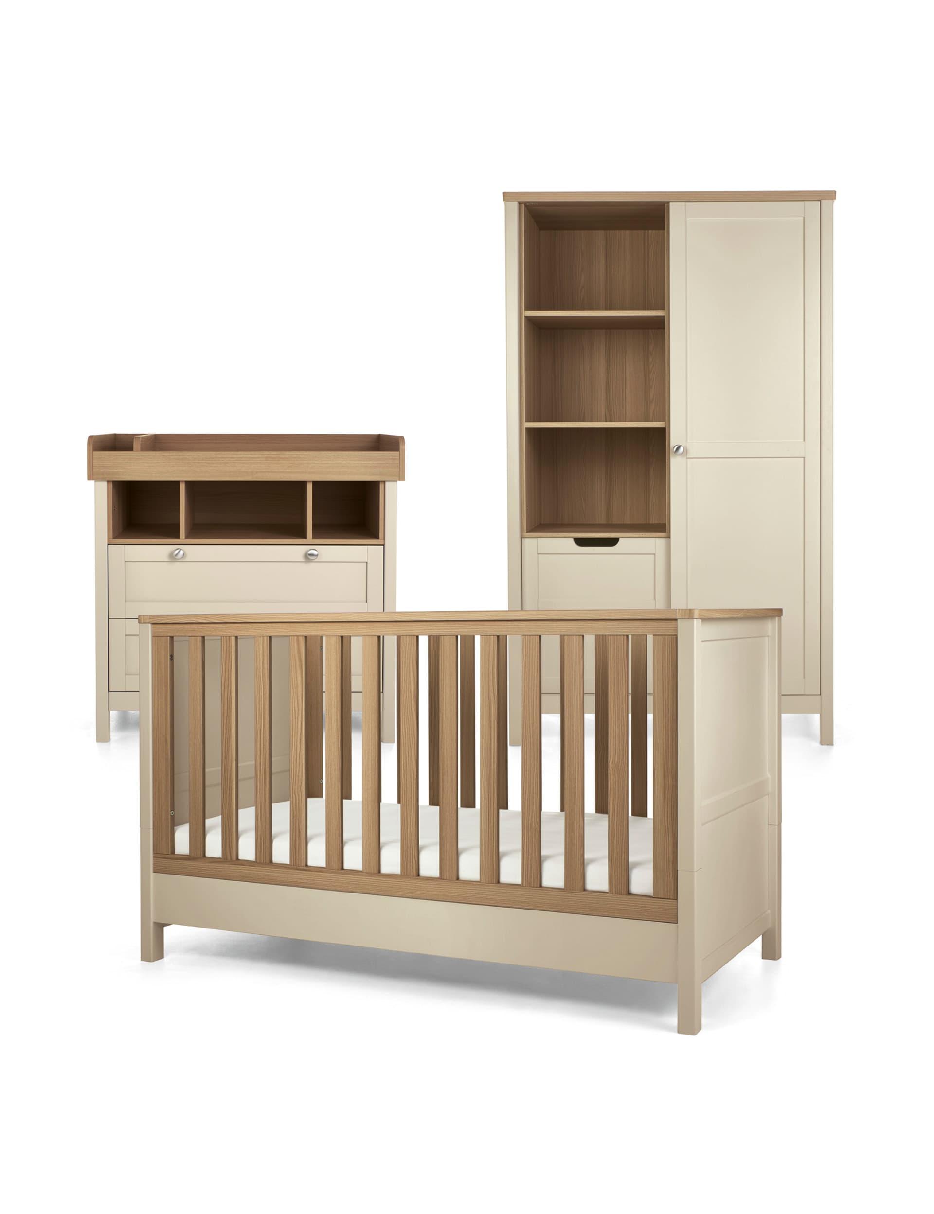 Mamas & Papas Harwell 3 Piece Cotbed Range with Dresser and Wardrobe - Beige, Beige