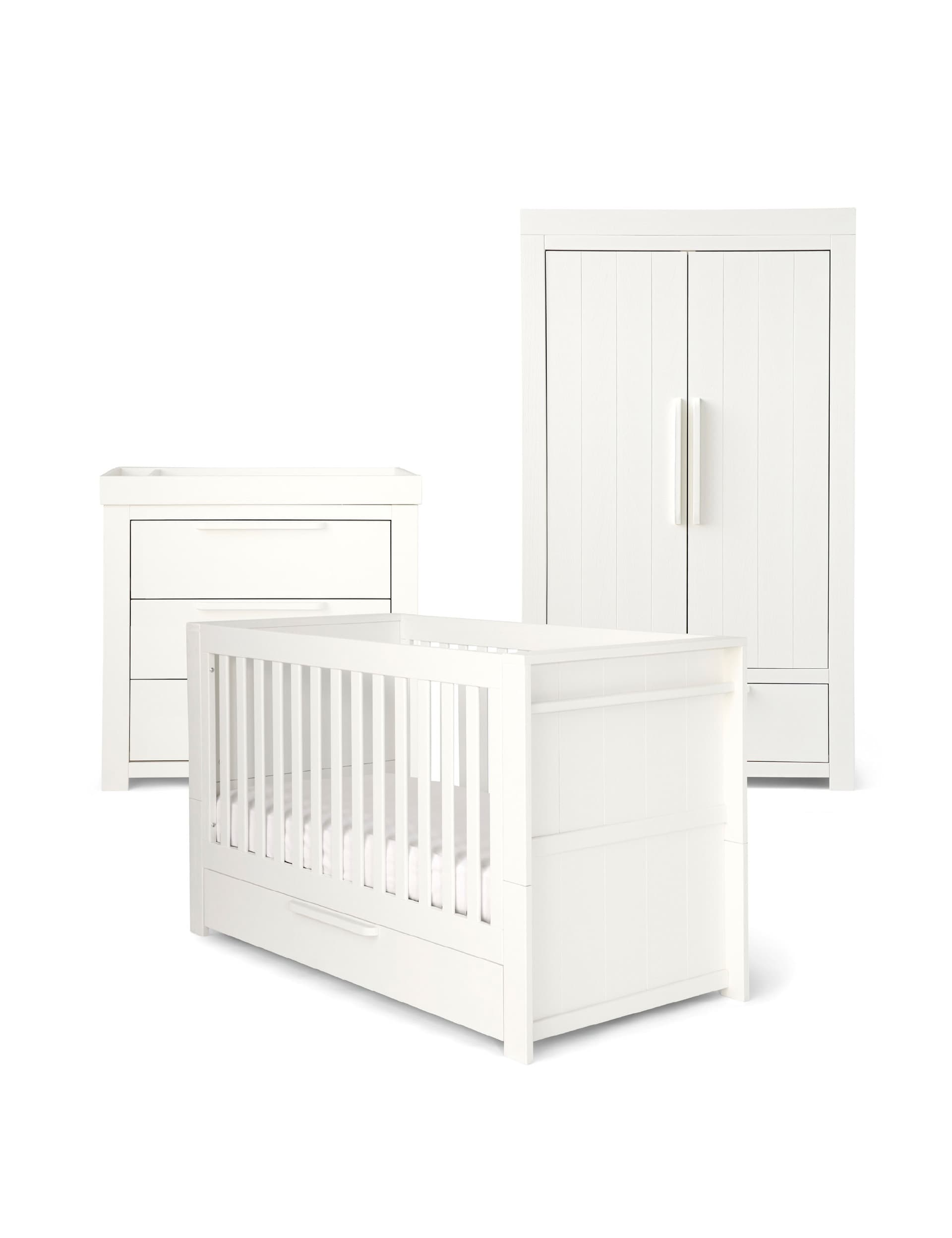 Mamas & Papas Franklin 3 Piece Cotbed Range with Dresser and Wardrobe - White, White