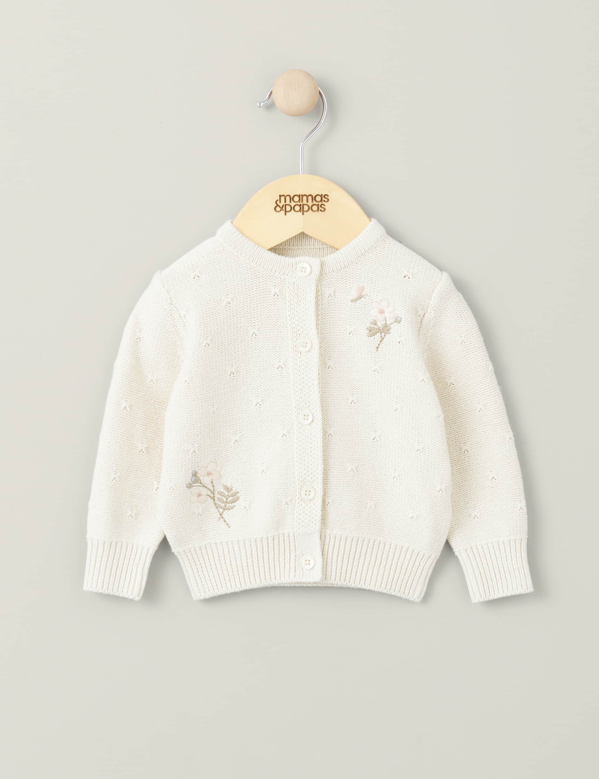 Mamas & Papas Girls Pure Cotton Floral Knitted Cardigan (7lbs-1 Yrs)