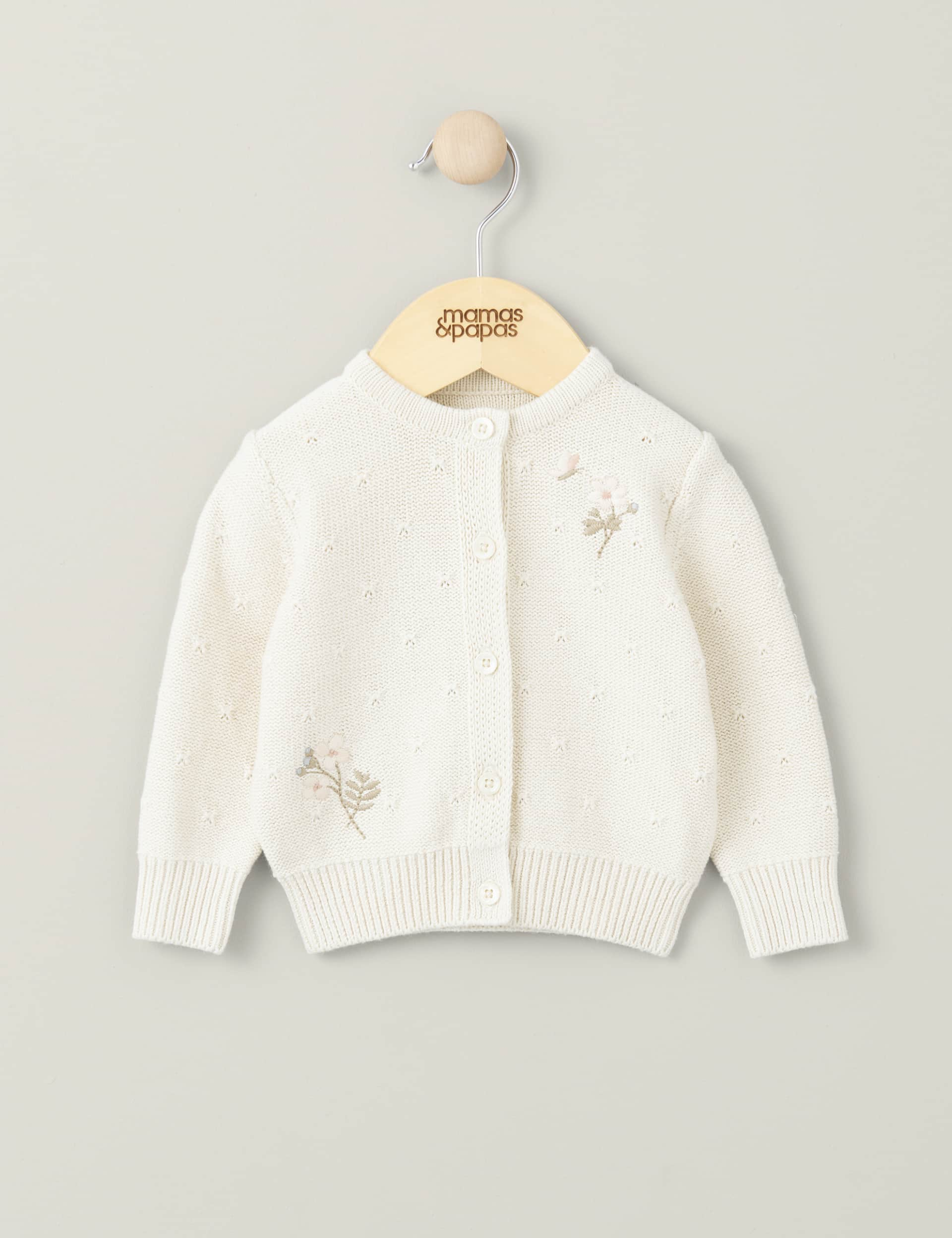 Mamas & Papas Girls Pure Cotton Floral Knitted Cardigan (7lbs-1 Yrs) - 0-3 M - Cream, Cream