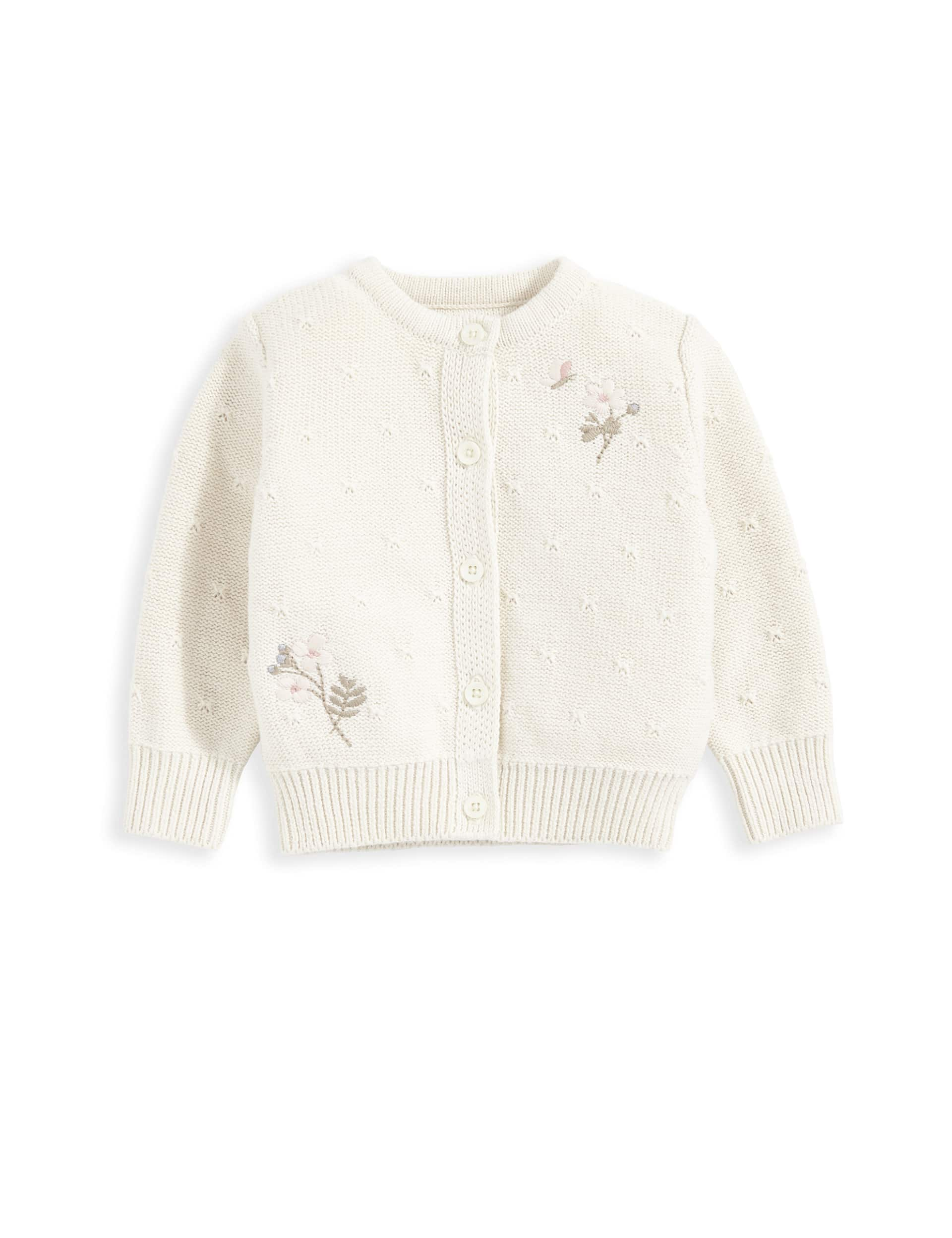 Mamas & Papas Girls Pure Cotton Floral Knitted Cardigan (7lbs-1 Yrs) - 6-9 M - Cream, Cream