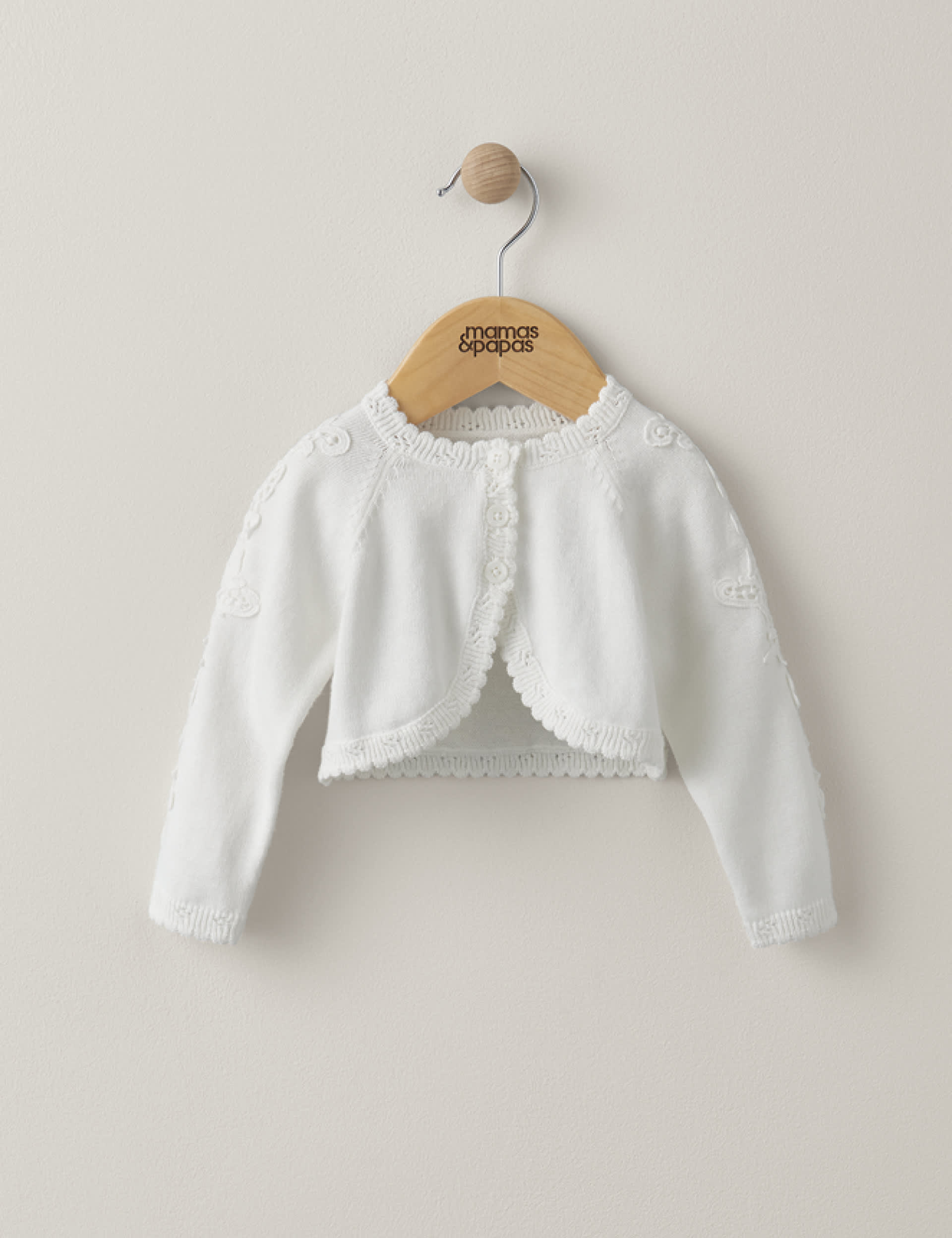 Mamas & Papas Girls Pure Cotton Embroidered Cardigan (0-3 Yrs) - 18-24 - White, White