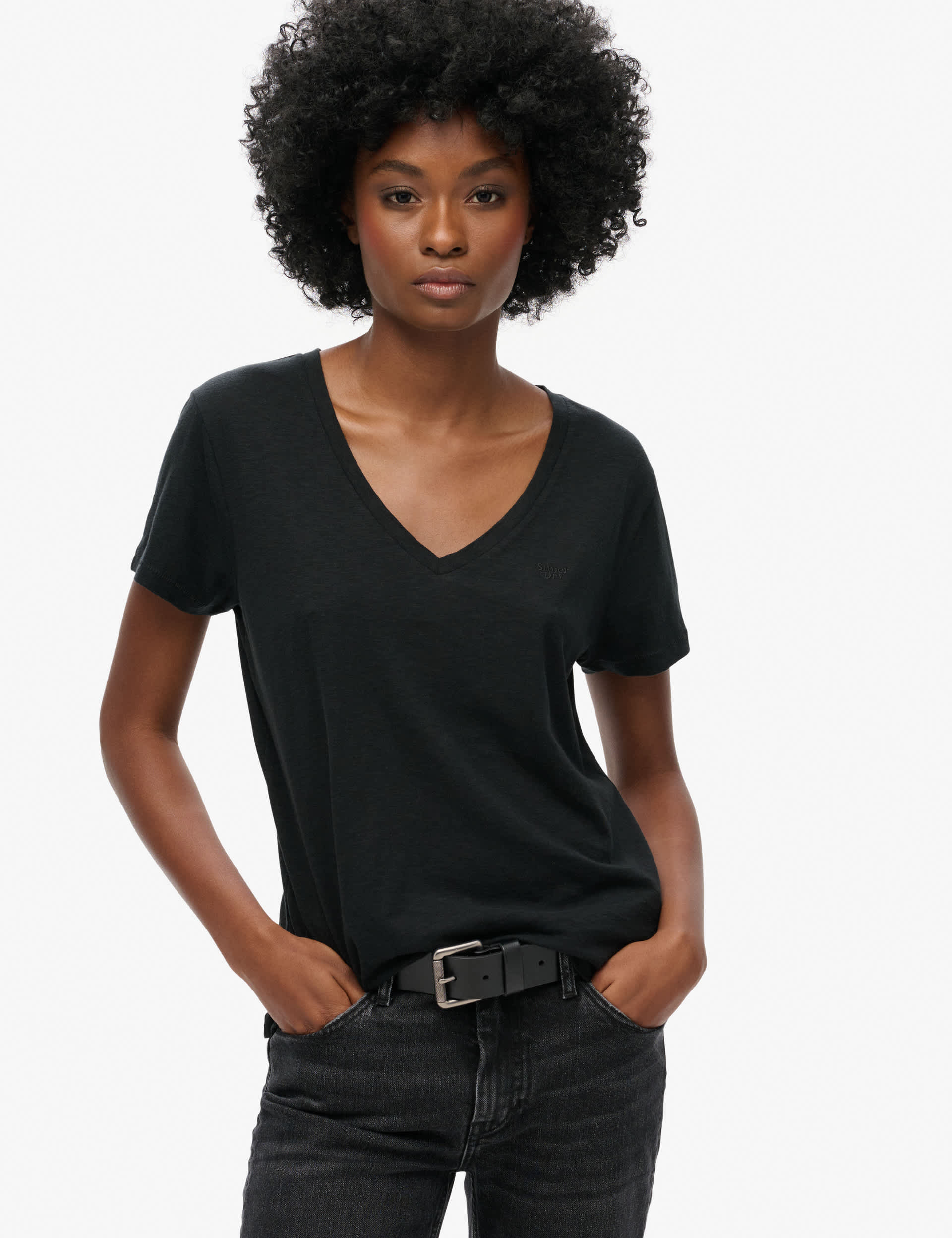 Superdry Women's Cotton Rich V-Neck Relaxed T-Shirt - 8 - Black, Navy,Black,White,Navy Mix