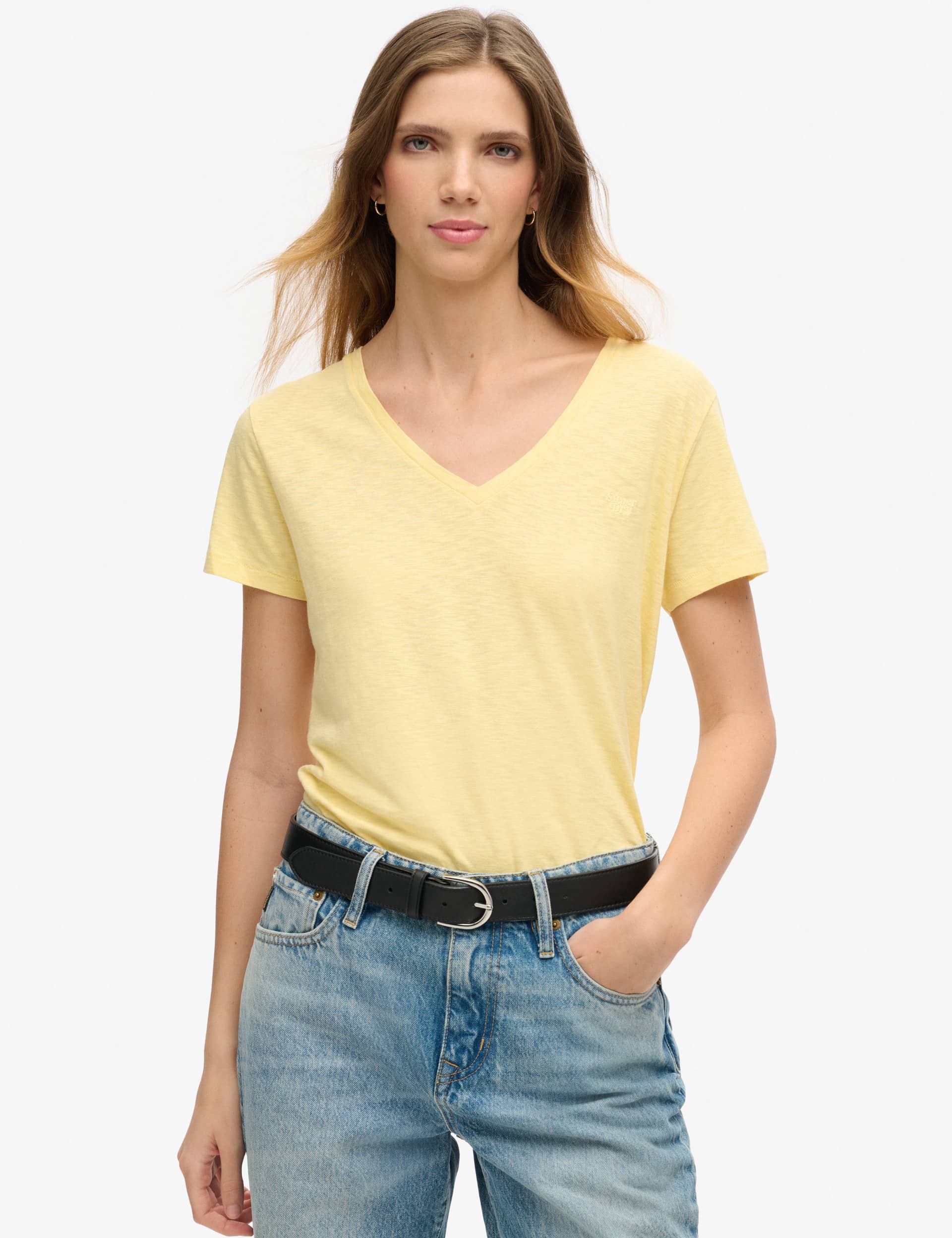 Superdry Women's Lyocell Blend V-Neck Relaxed T-Shirt - 8 - Yellow, Yellow