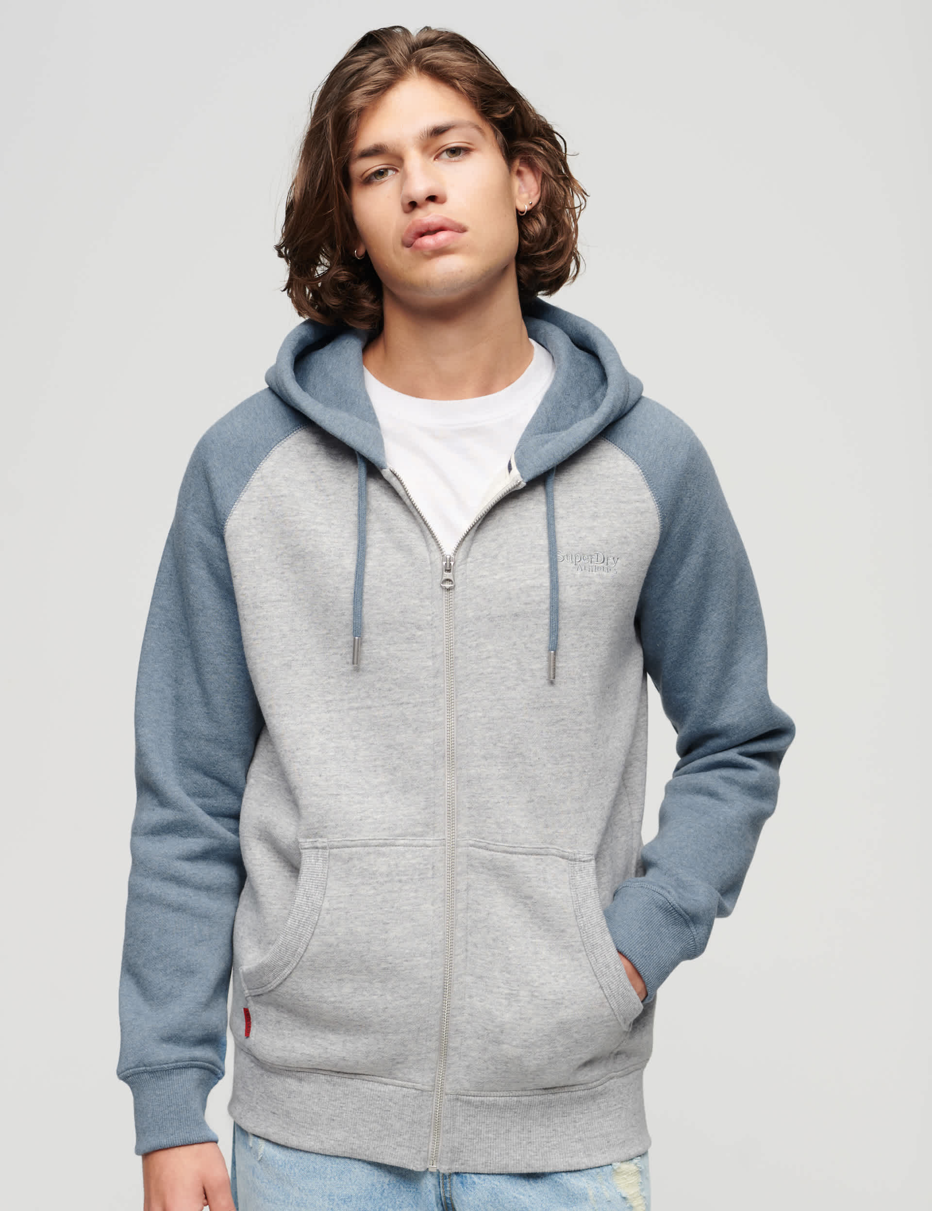 Superdry Men's Slim Fit Cotton Rich Zip Up Hoodie - Grey, Grey