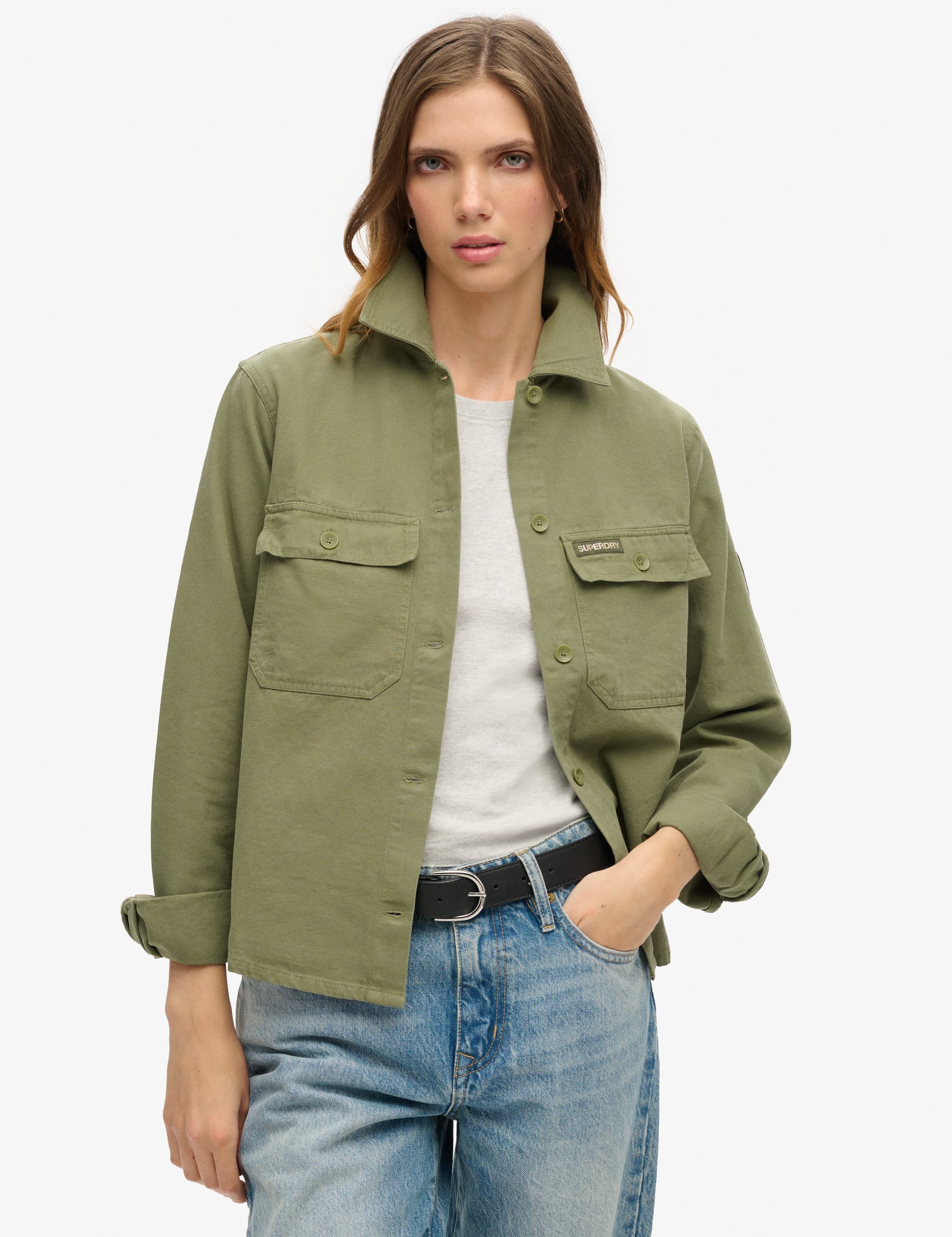 Superdry Women's Pure Cotton Utility Jacket - 12 - Khaki, Khaki