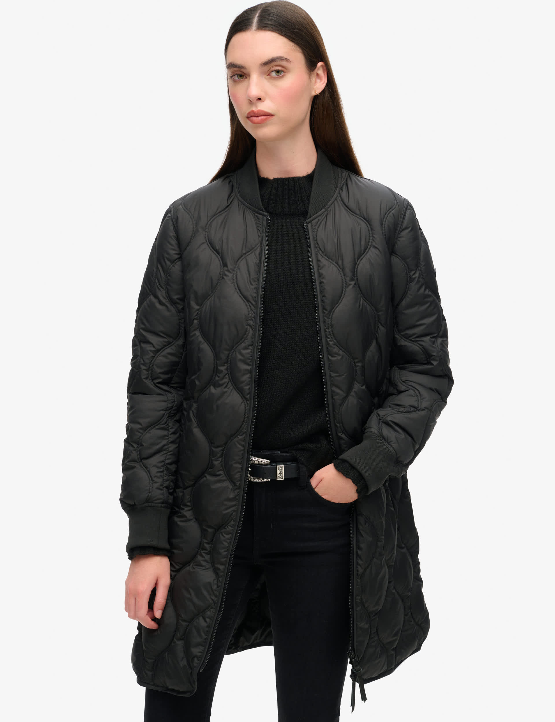 Superdry Women's Quilted Lightweight Relaxed Coat - 12 - Black, Green,Black