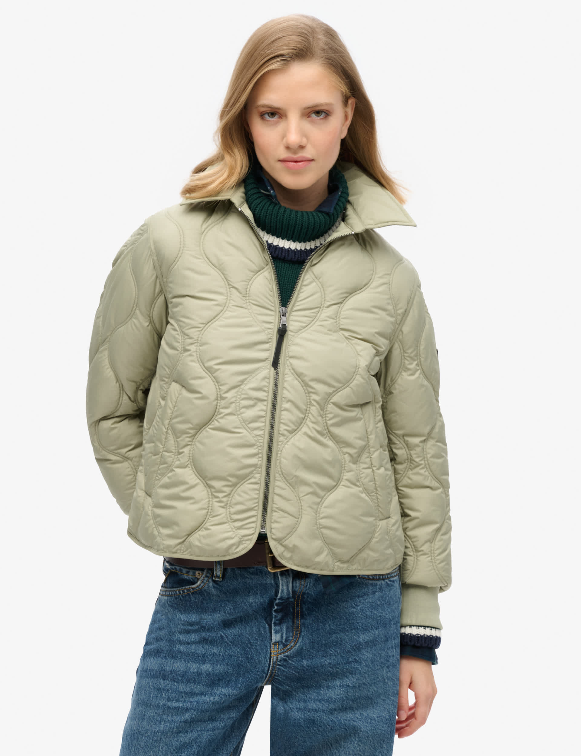 Superdry Women's Quilted Lightweight Collared Cropped Jacket - 16 - Green, Green