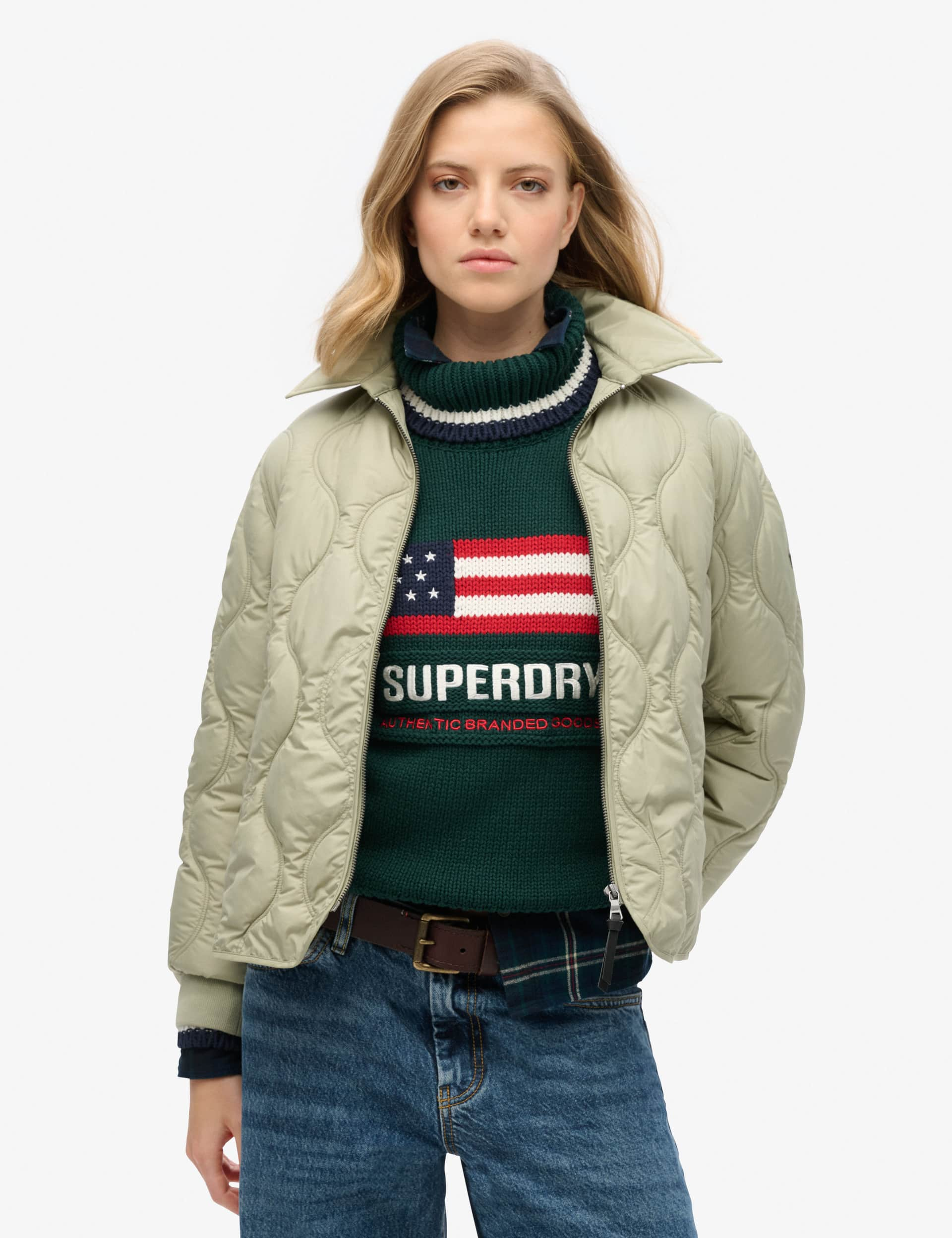 Superdry Women's Quilted Lightweight Collared Cropped Jacket - 16 - Green, Green