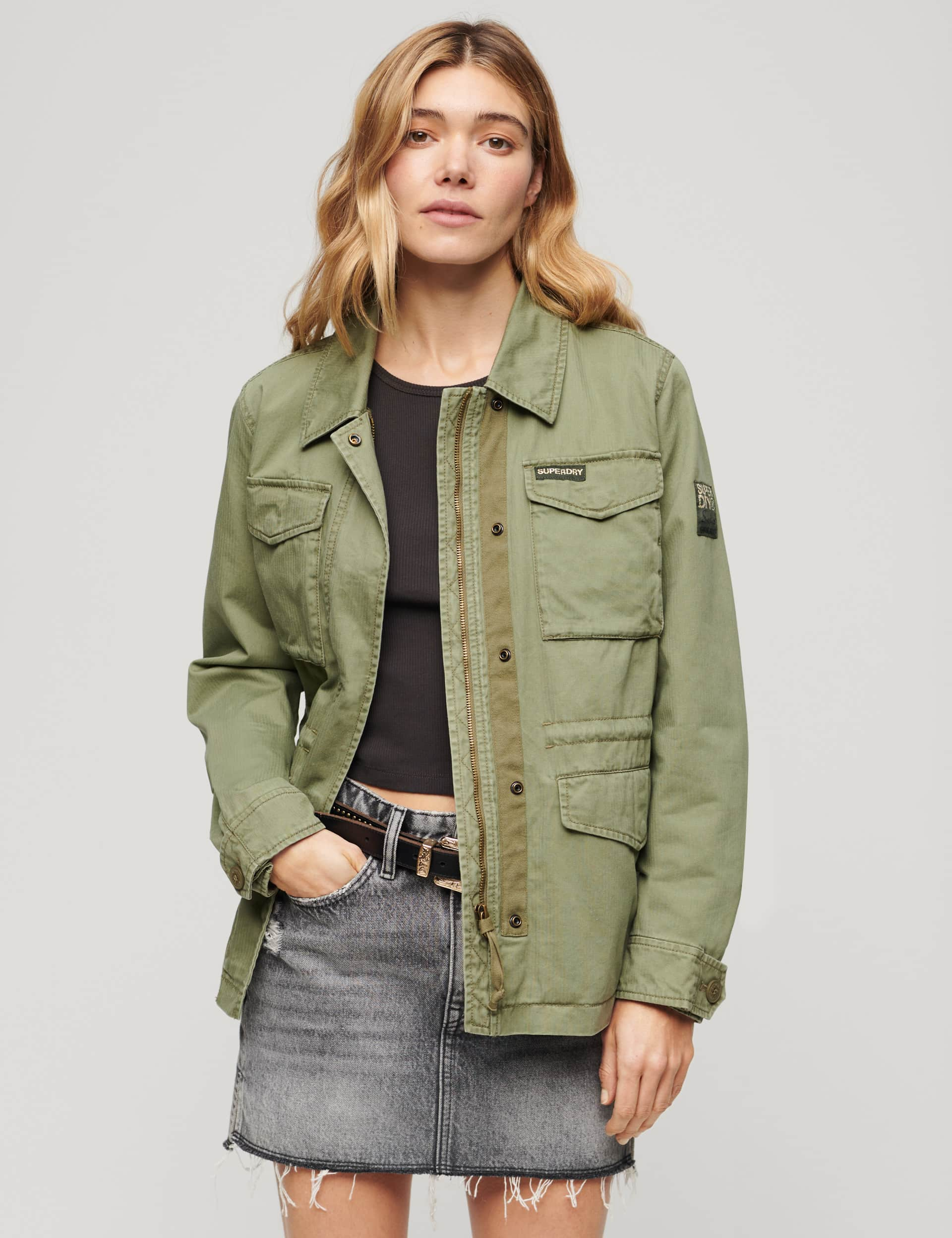 Superdry Women's Collared Relaxed Utility Jacket - 10 - Khaki, Stone,Khaki