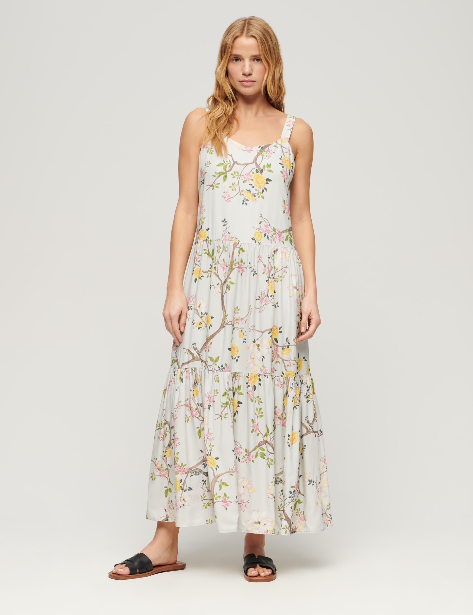 Superdry Women's Floral V-Neck Strappy Maxi Tiered Dress