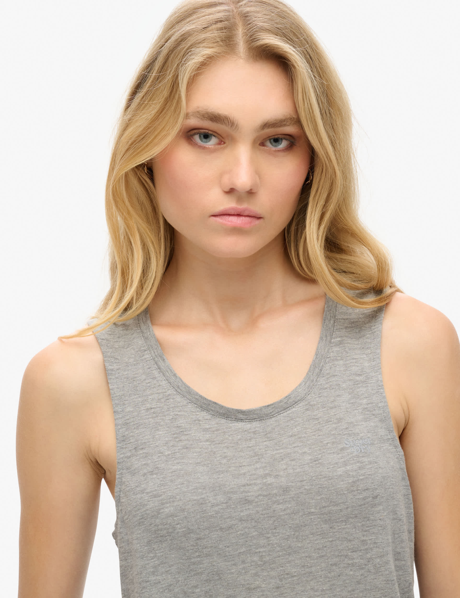 Superdry Women's Cotton Rich Scoop Neck Tank Top - 10 - Grey, White,Grey,Black