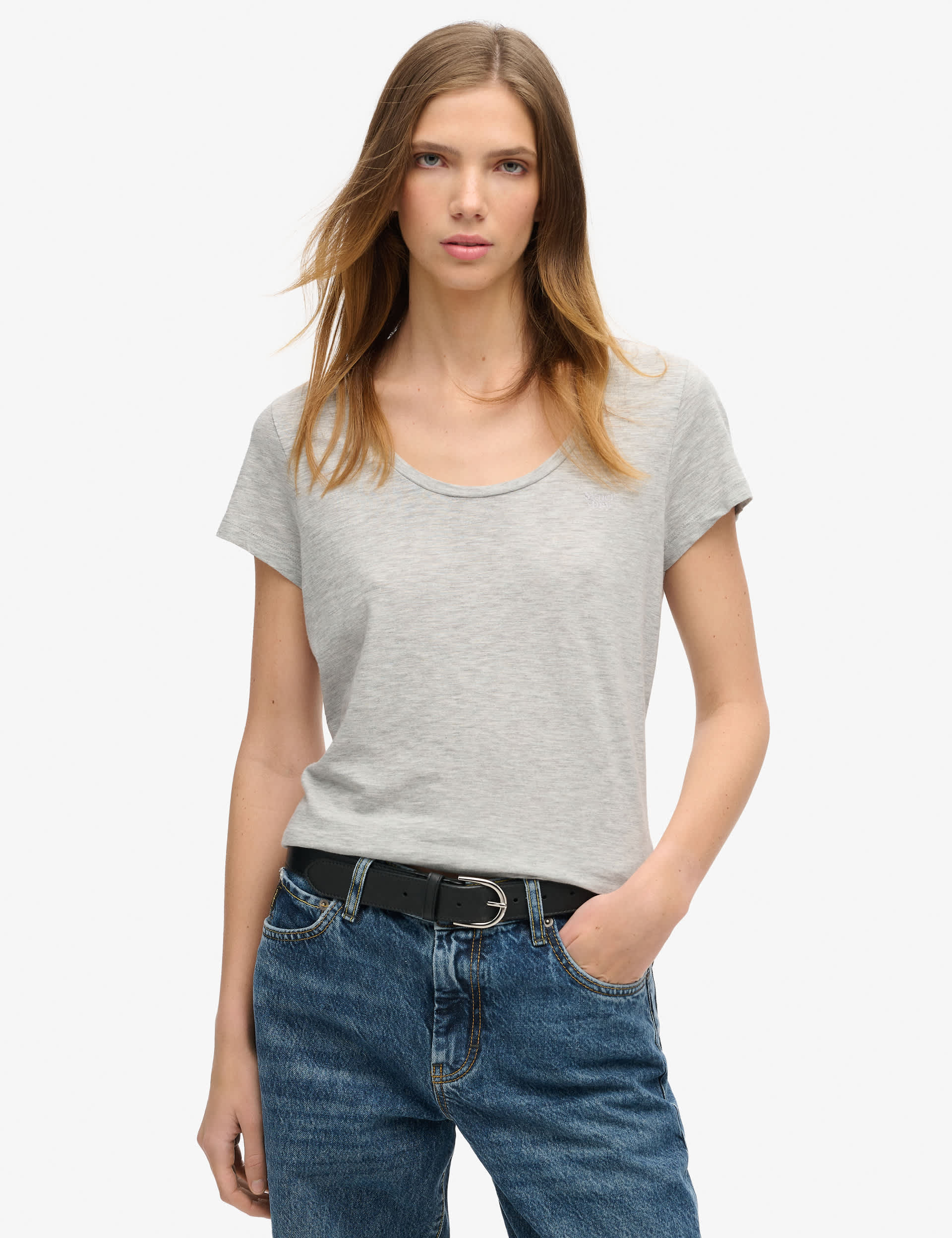 Superdry Women's Cotton Rich Scoop Neck T-Shirt - 12 - Grey, Grey