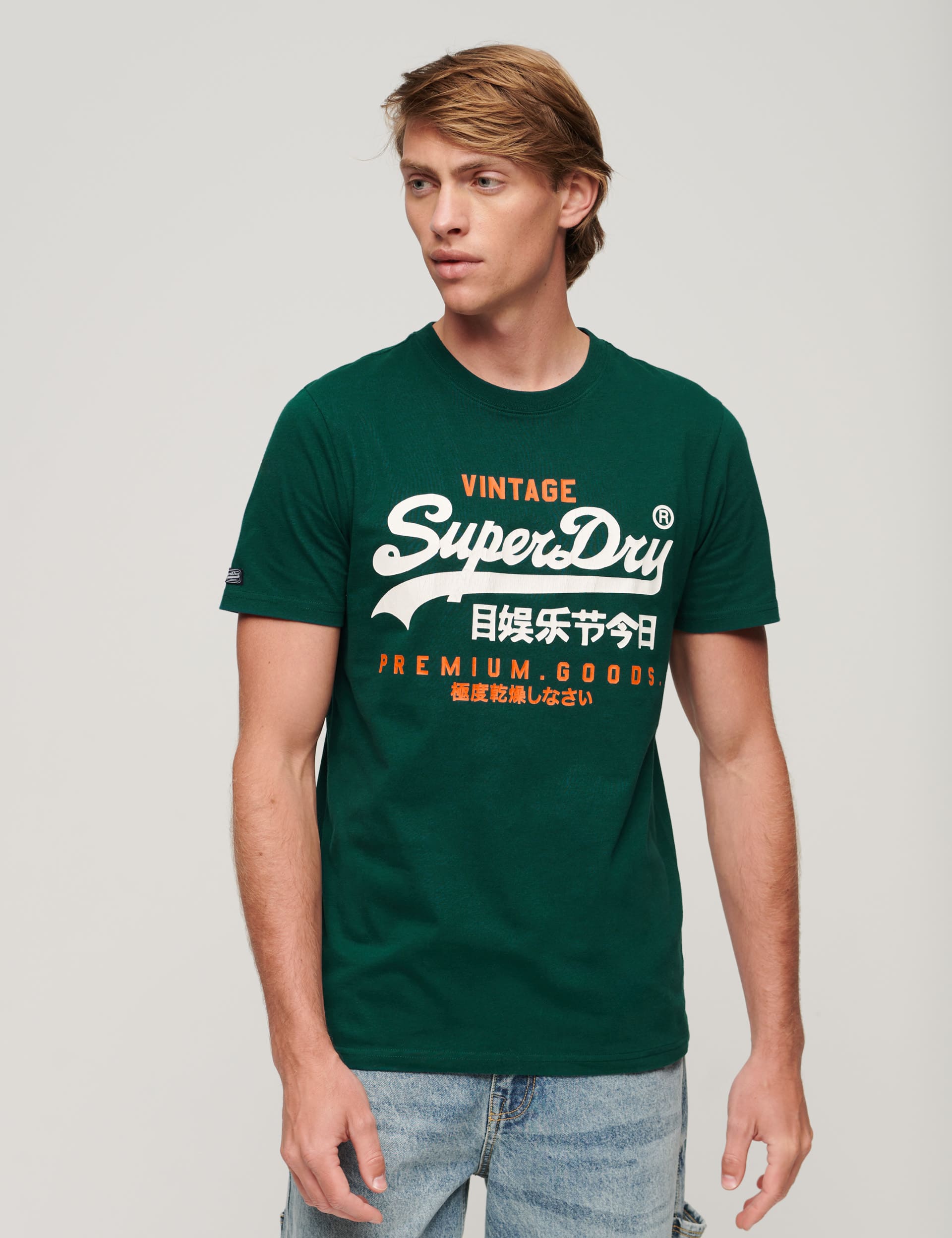 Superdry Men's Cotton Rich Logo Graphic Crew Neck T-Shirt - M - Green, Dark Grey,Green