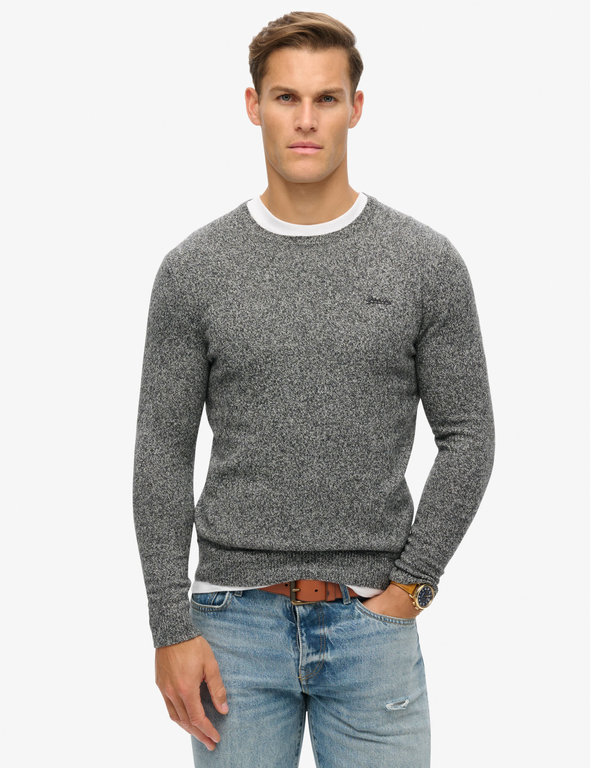 Superdry Men's Wool Blend Crew Neck Jumper - Dark Grey, Dark Grey