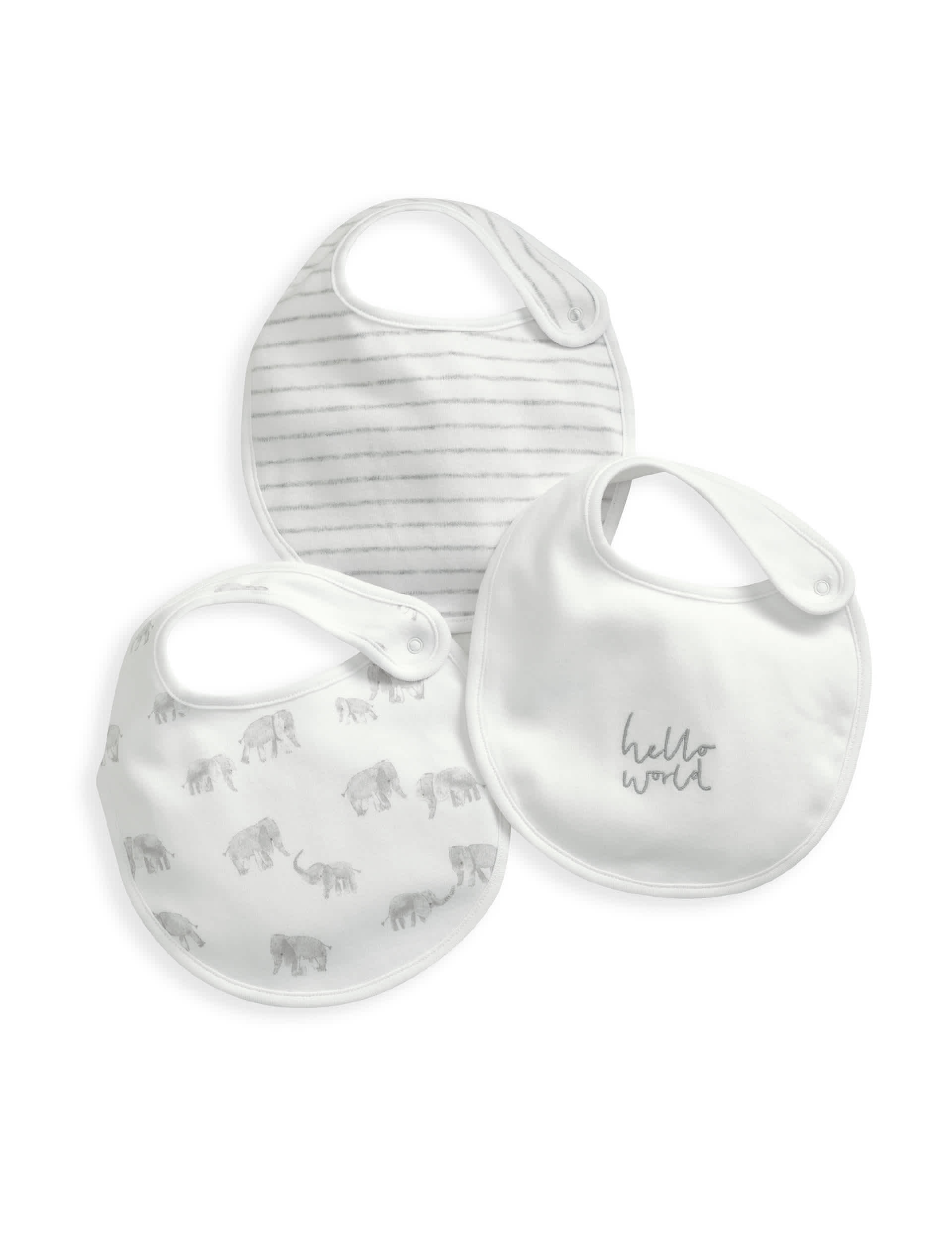 Mamas & Papas Elephant Bib Set 3 Pack - White, White