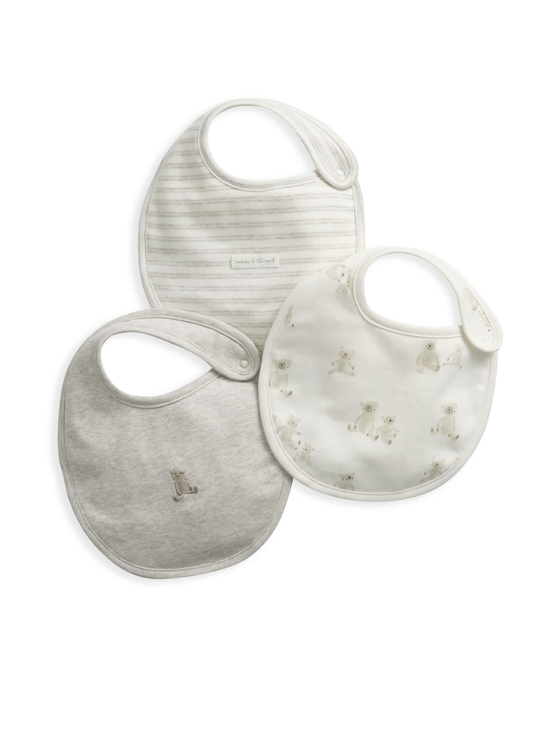 Mamas & Papas Teddy Bear Bib Set 3 Pack - Brown, Brown