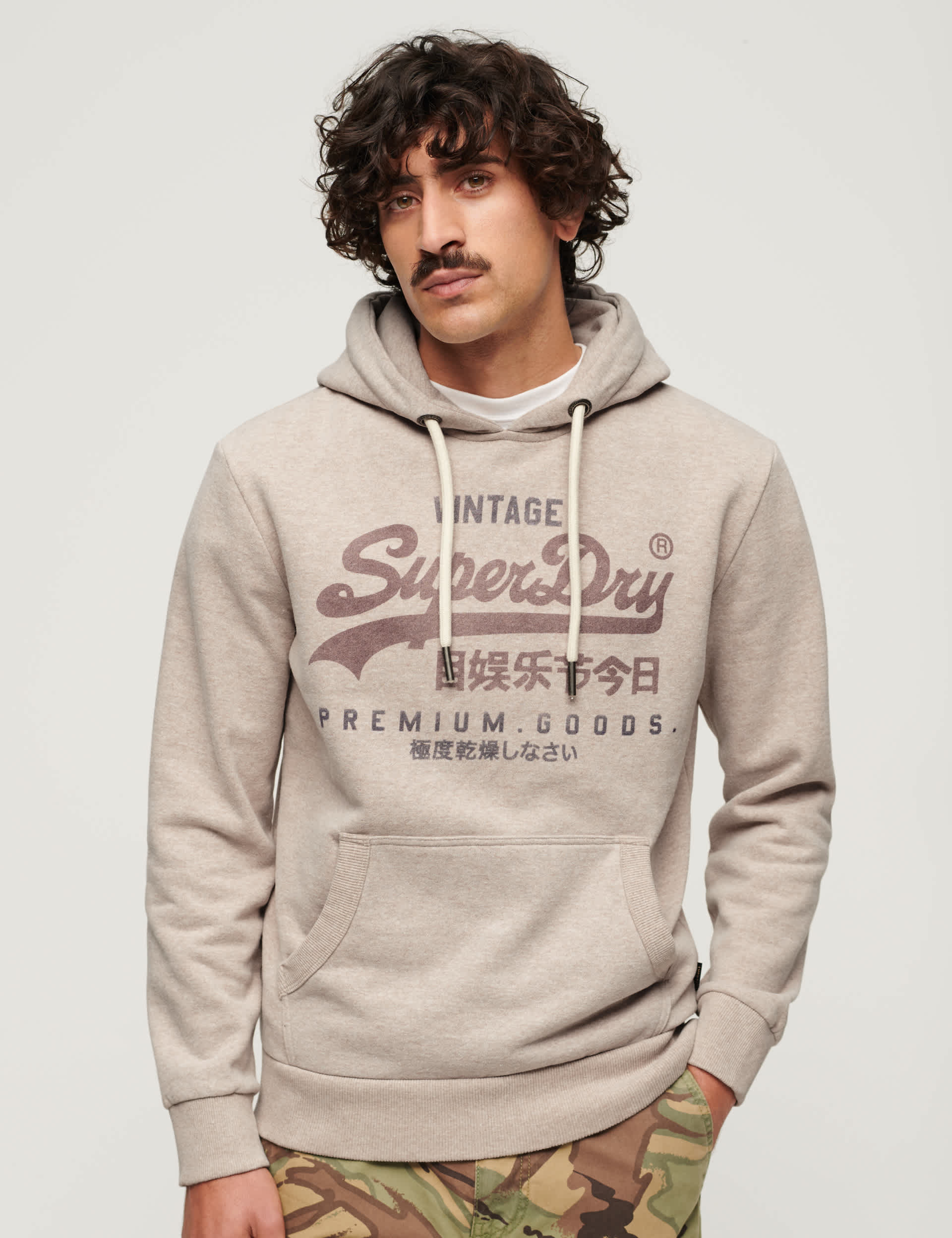 Superdry Men's Cotton Rich Vintage Logo Hoodie - S - Beige, Beige