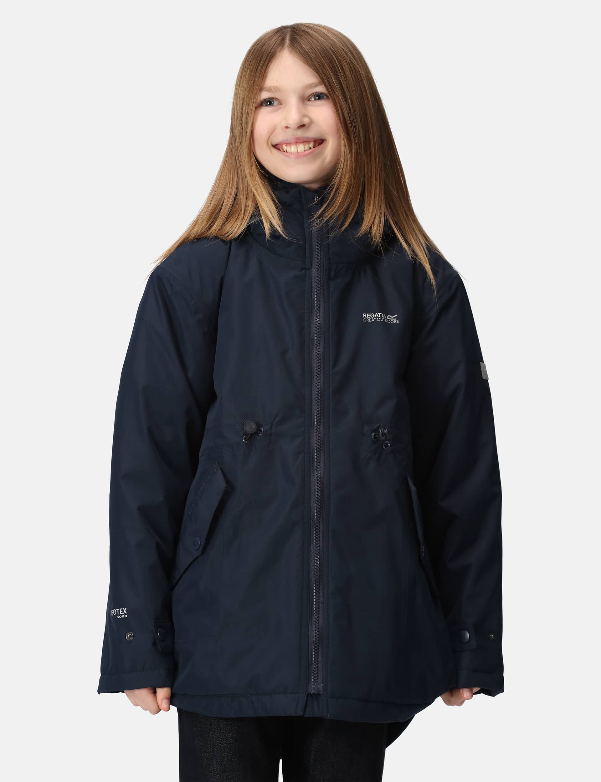 Regatta Girls Violane Waterproof Hooded Raincoat (3-14 Yrs) - 7-8 Y - Navy, Navy