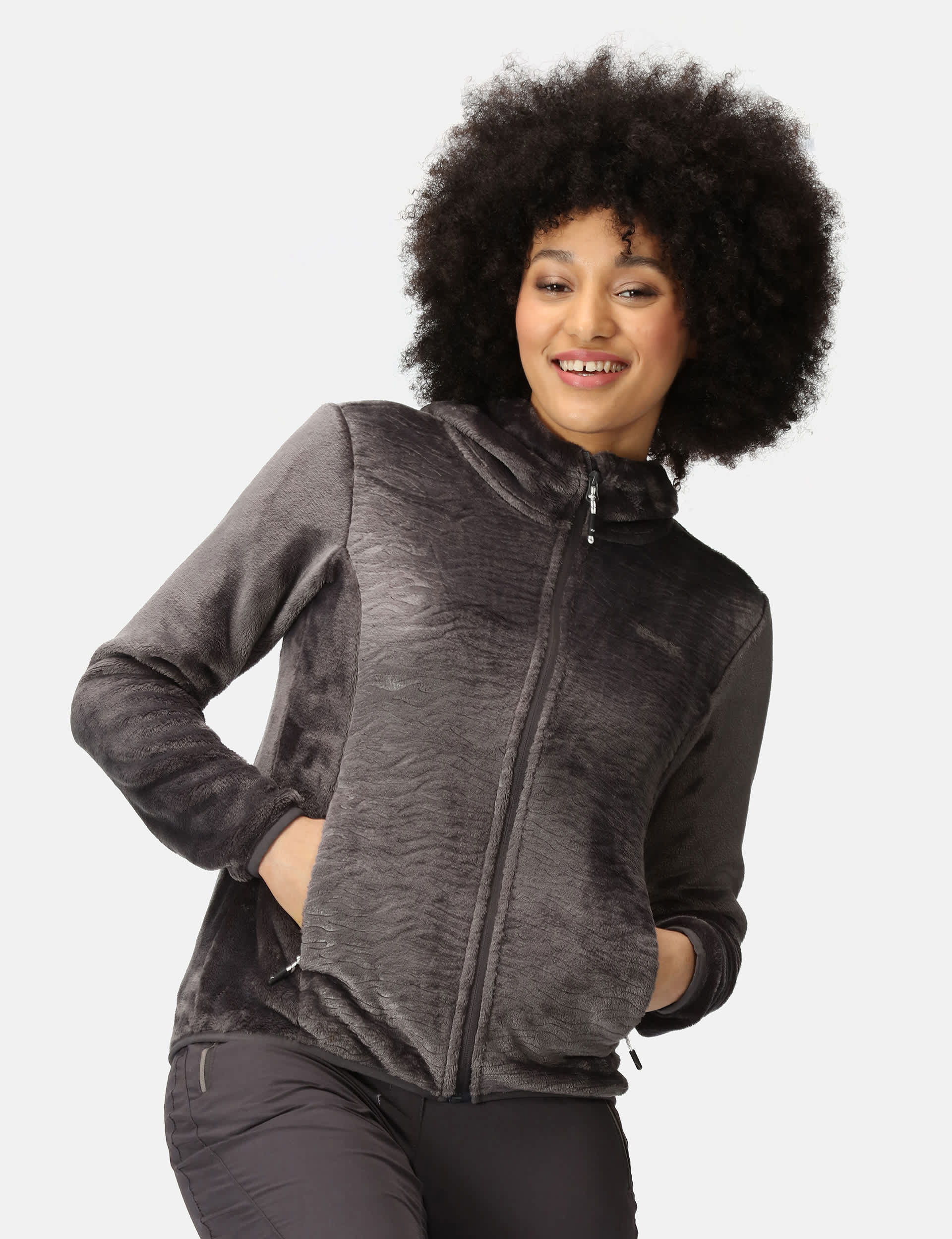 Regatta Women's Julissa III Zip Up Textured Hooded Fleece - 14 - Grey, Grey