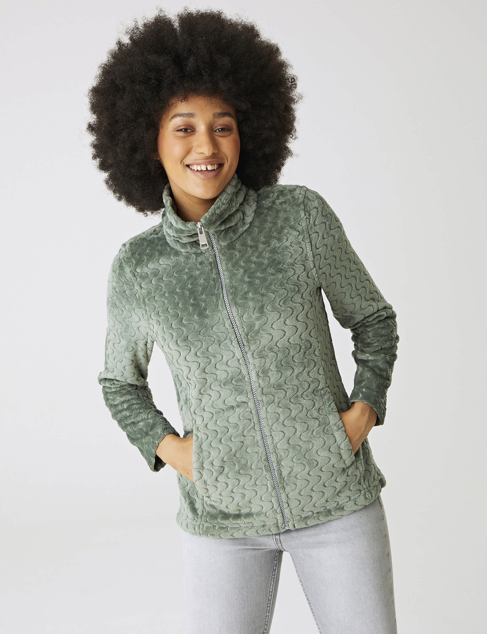 Regatta Women's Heloise Zip Up Textured Funnel Neck Fleece - 12 - Green, Green