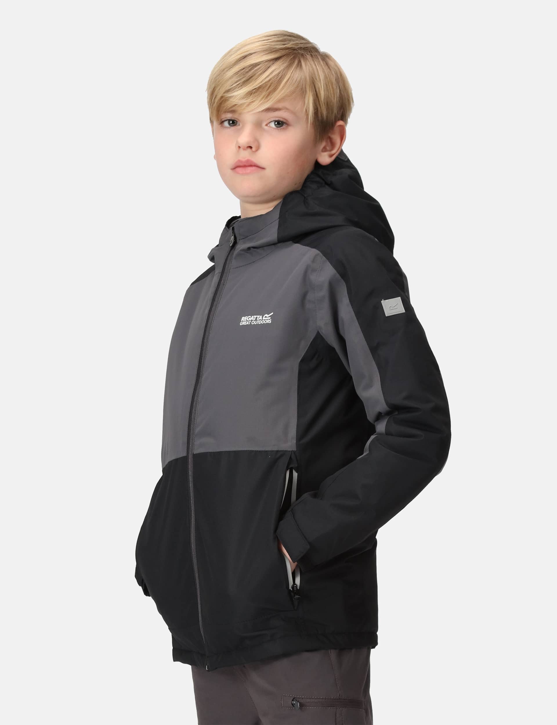 Regatta Boys Beamz III Waterproof Hooded Jacket (3-14 Yrs) - 13Y - Black, Black