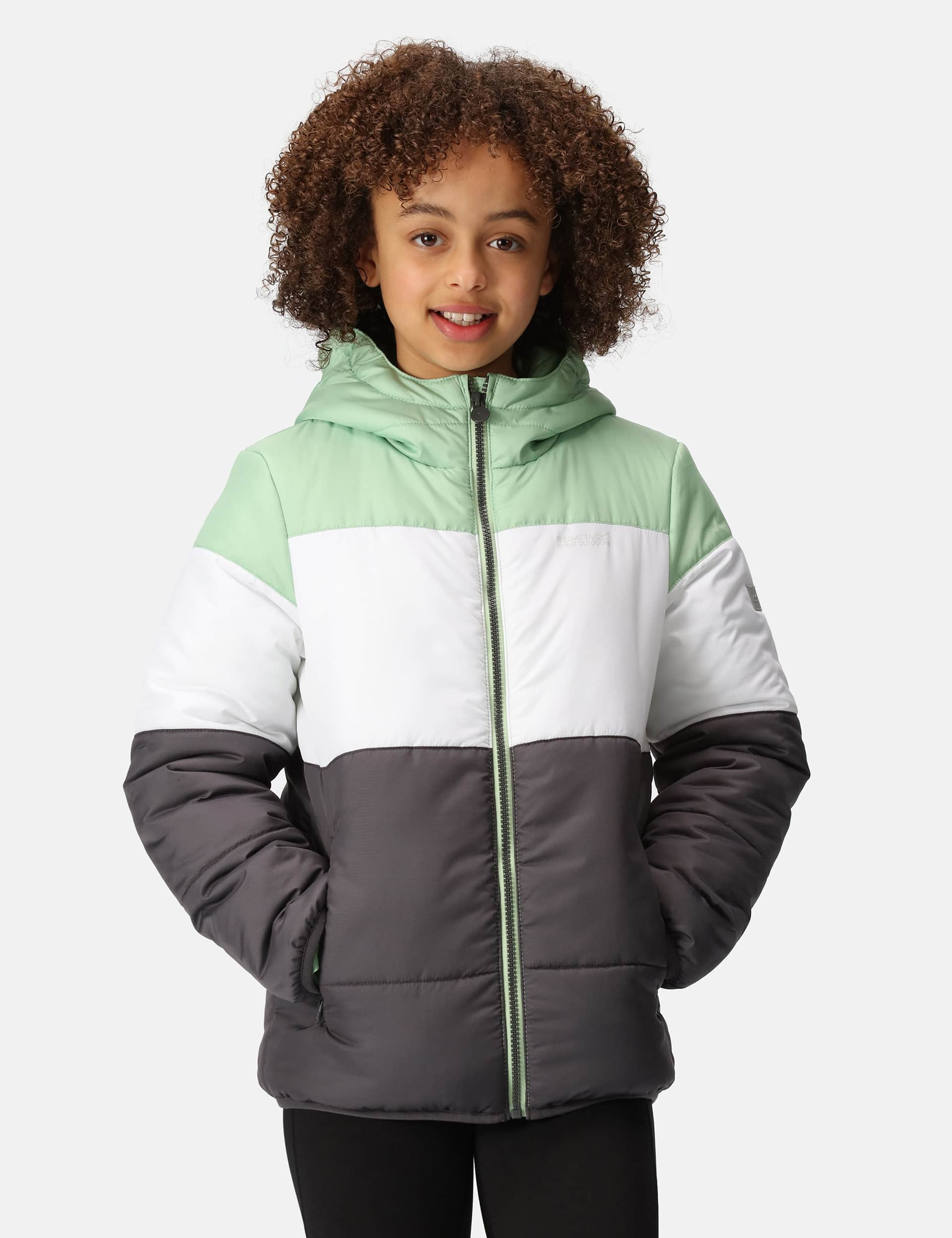 Regatta Boys Lofthouse VII Hooded Padded Jacket (3-14 Yrs) - 13Y - Green, Green,White,Orange,Grey