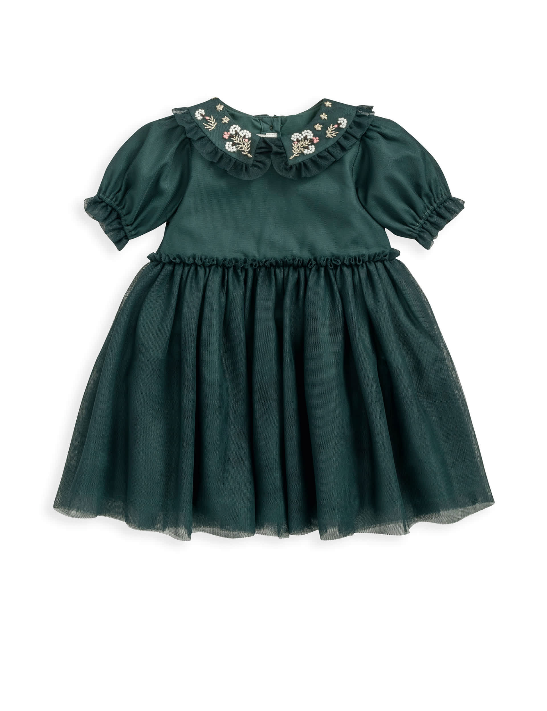 Mamas & Papas Girls Embroidered Mesh Dress (0-3 Yrs) - 3-6 M - Green, Green