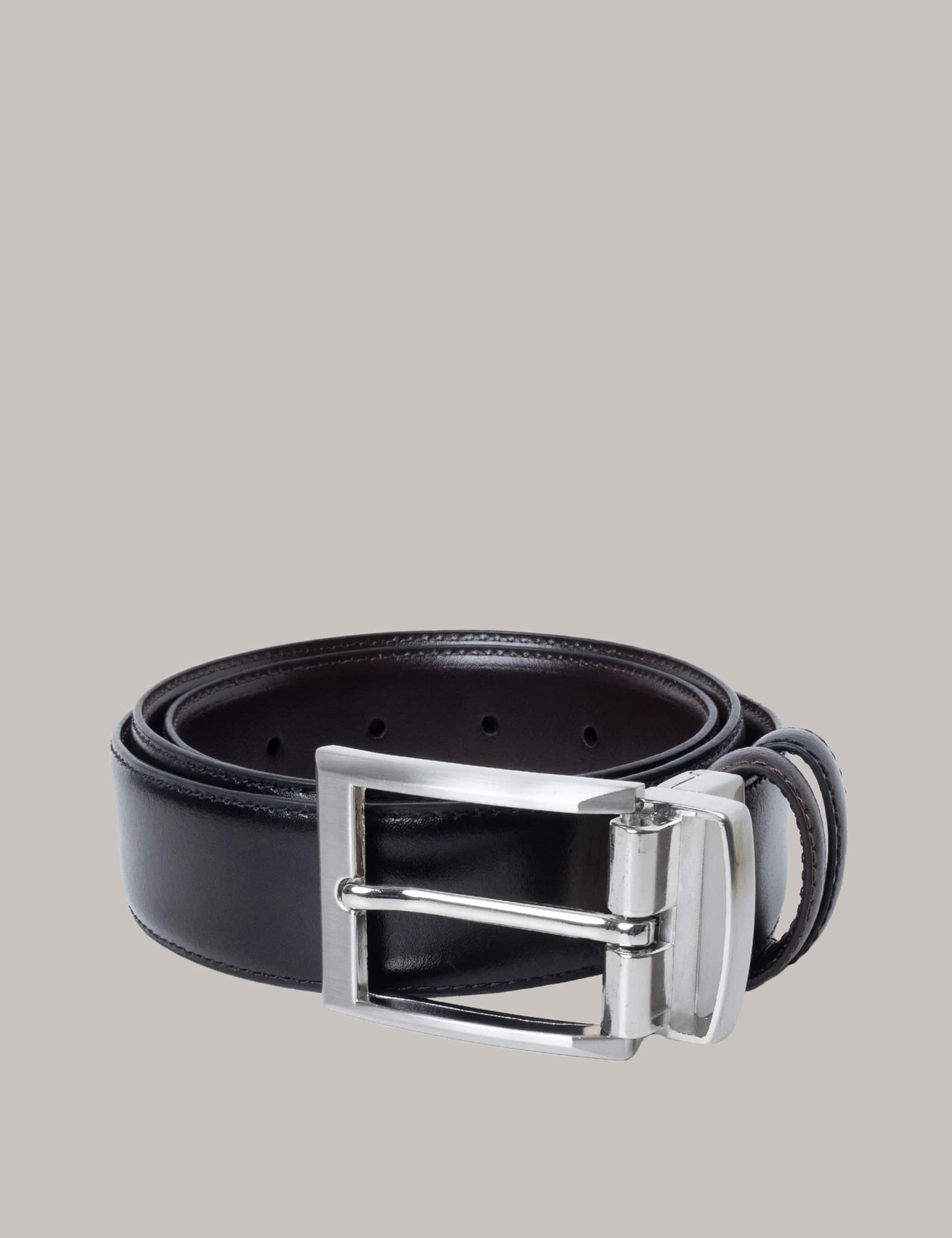 Hawes & Curtis Men's Leather Reversible Rectangular Buckle Belt - M - Black, Black