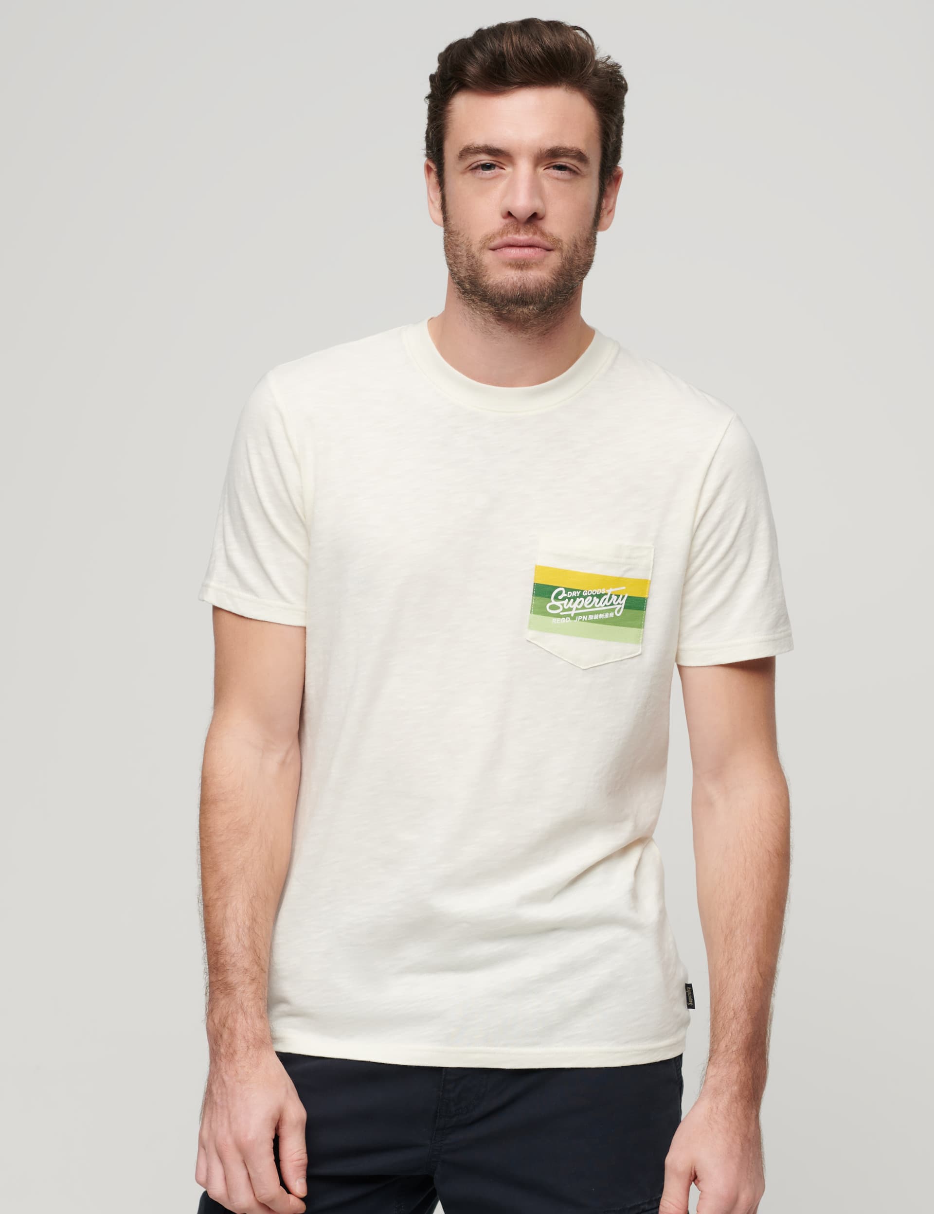 Superdry Men's Pure Cotton Logo Pocket Crew Neck T-Shirt - White, White