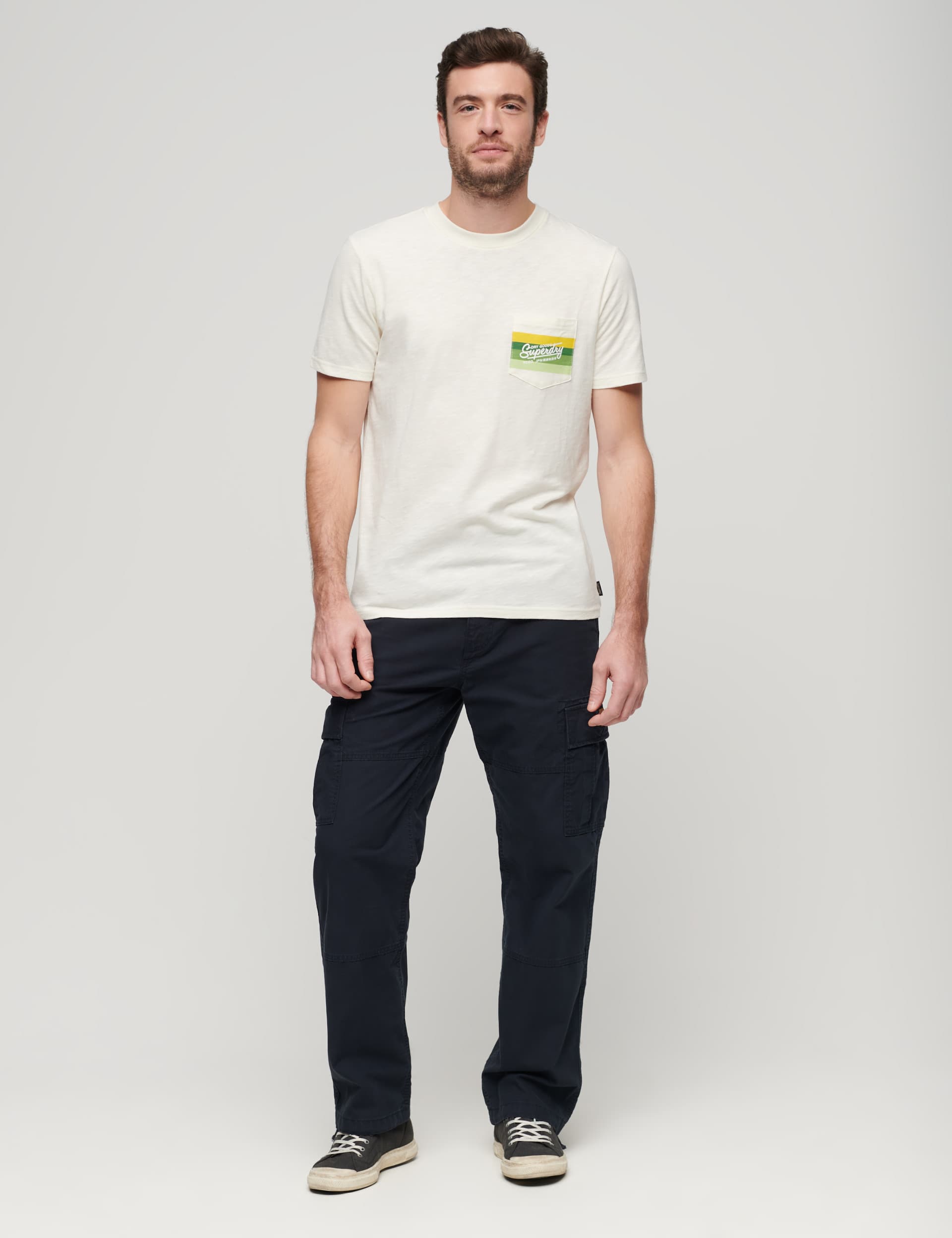 Superdry Men's Pure Cotton Logo Pocket Crew Neck T-Shirt - White, White