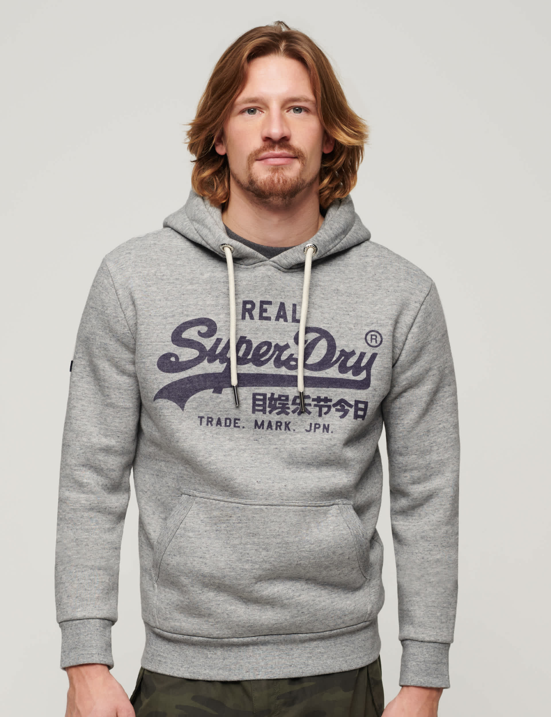 Superdry Men's Pure Cotton Logo Graphic Hoodie - Grey, Grey