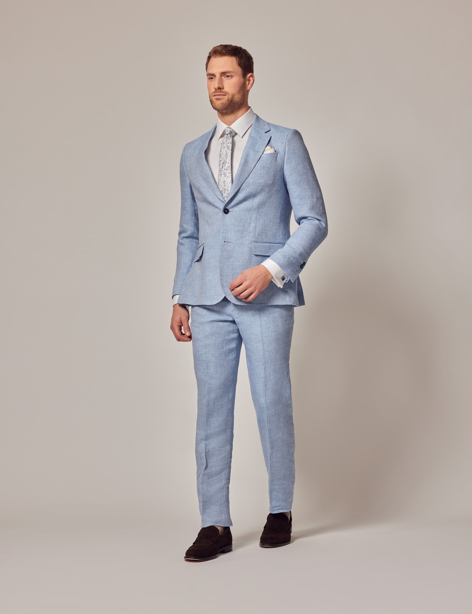 Hawes & Curtis Men's Tailored Fit Pure Linen Suit Jacket - 44REG - Light Blue, Royal Blue,Light Blue