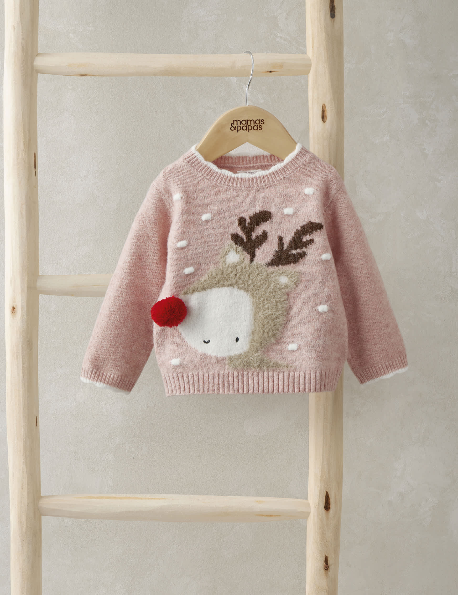 Mamas & Papas Girls Knitted Reindeer Jumper (0-3 Yrs) - 3-6 M - Pink, Pink