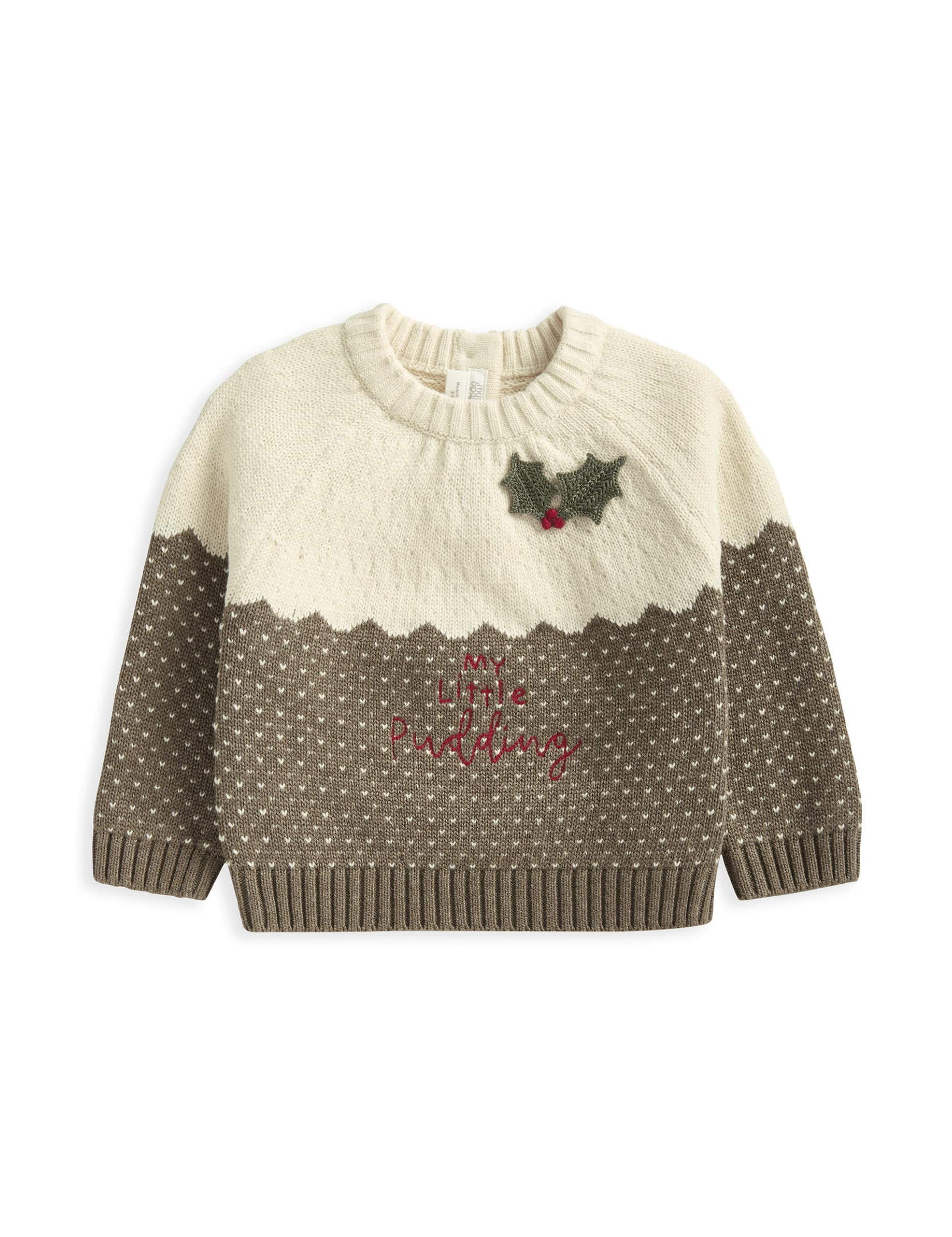 Mamas & Papas Pure Cotton Knitted Christmas Jumper (0-3 Yrs) - 12-18 - Brown, Brown