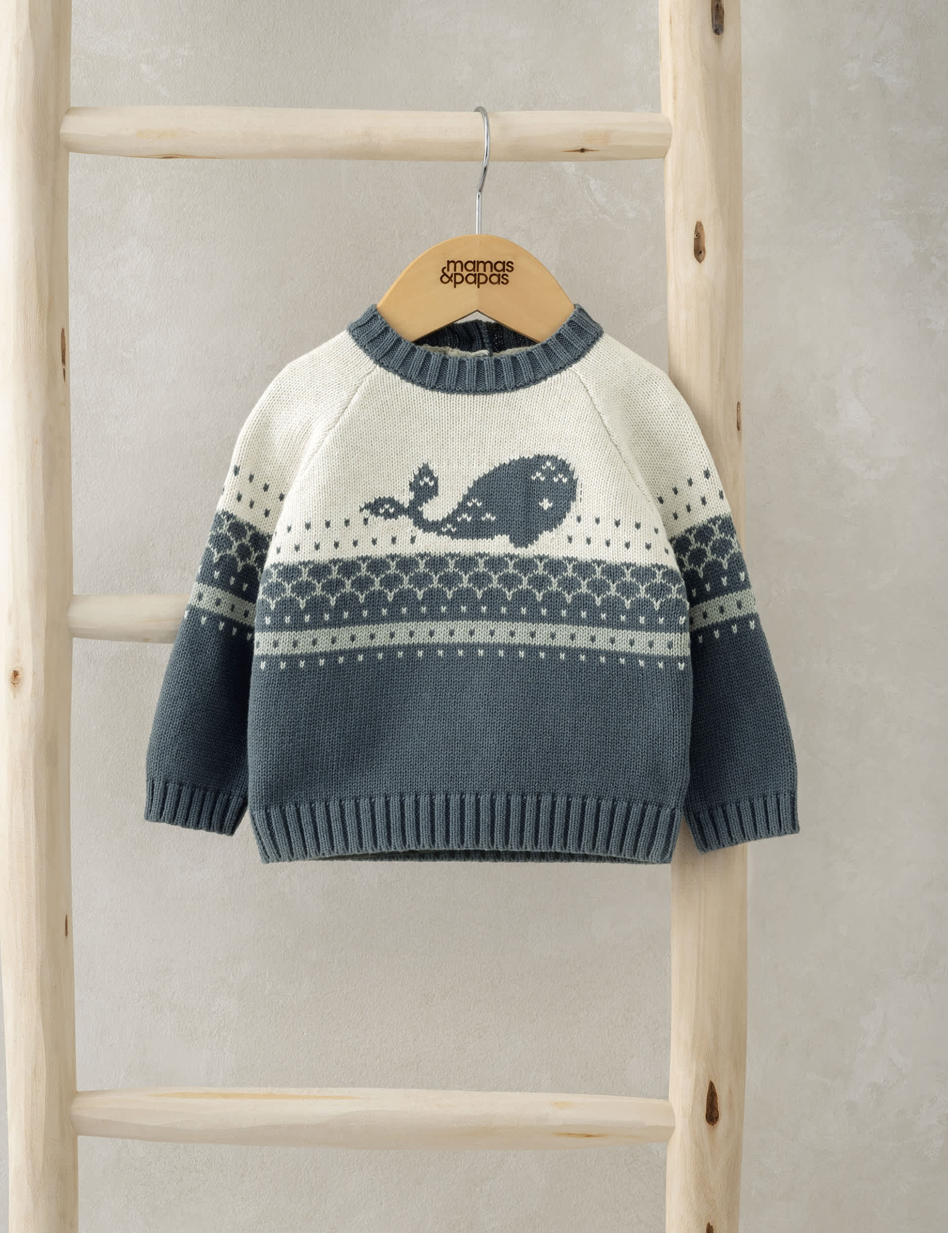 Mamas & Papas Newborn Boys Pure Cotton Knitted Jumper (0-12 Mths) - 0-3 M - Blue, Blue