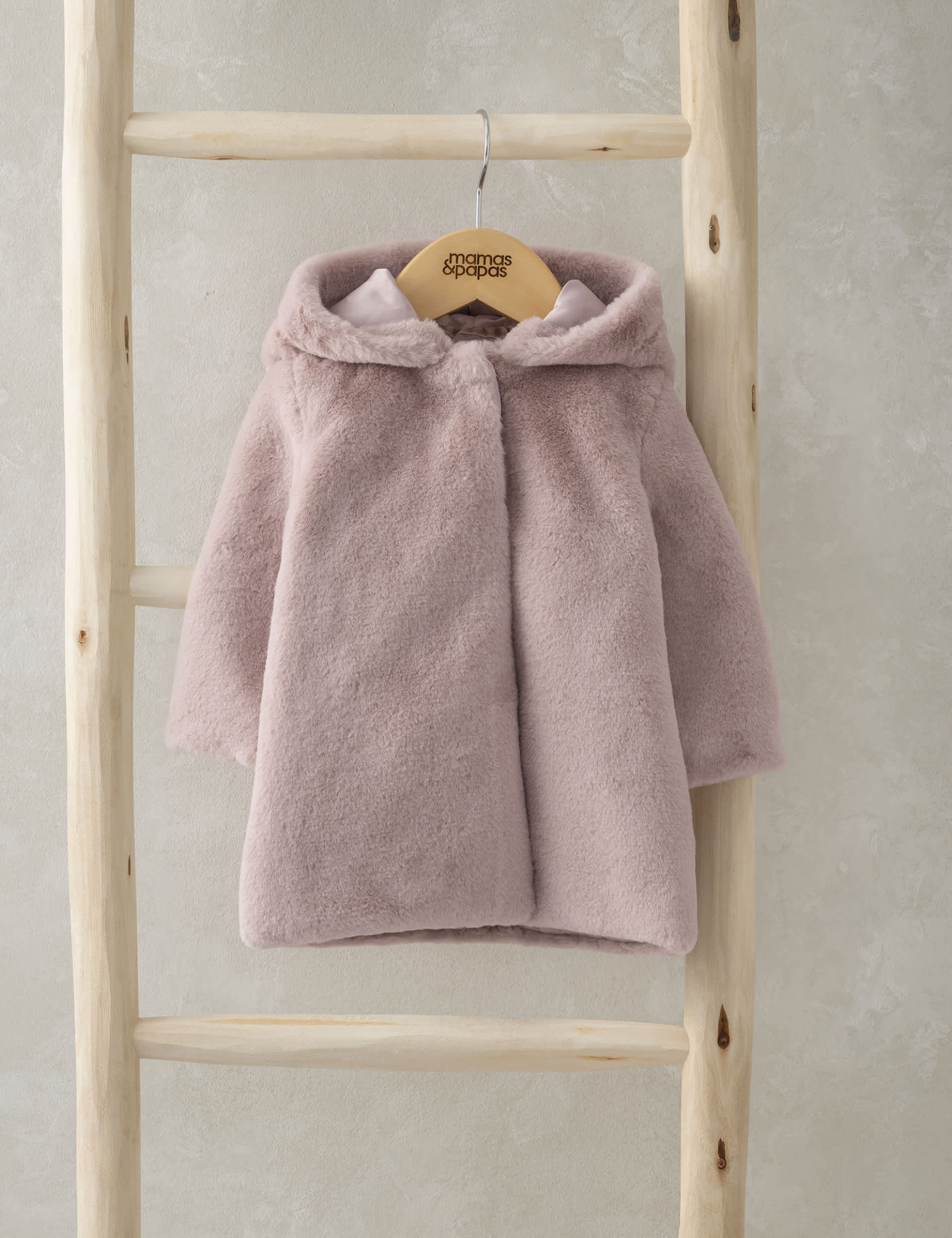 Mamas & Papas Girls Faux Fur Hooded Jacket (3 Mths - 3 Yrs) - 12-18 - Pink, Pink