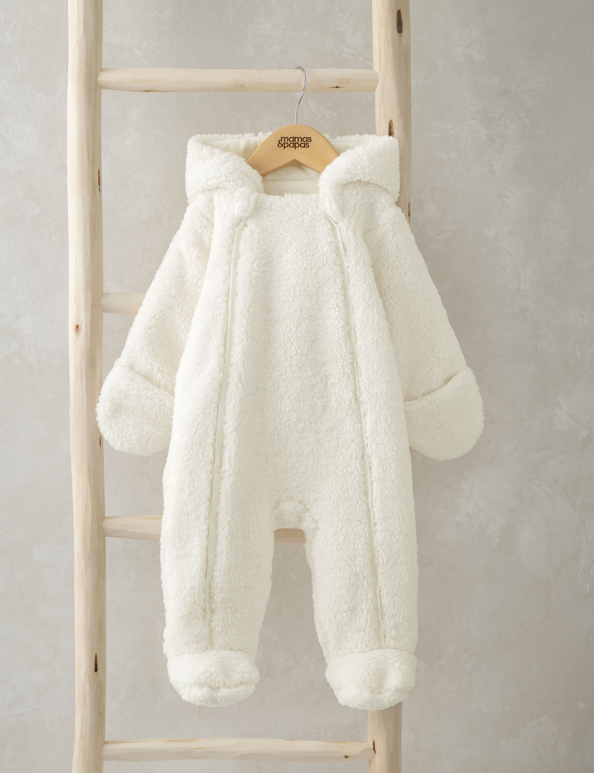 Mamas & Papas Borg Hooded Pramsuit (0-12 Mths) - UT1M - Cream, Cream