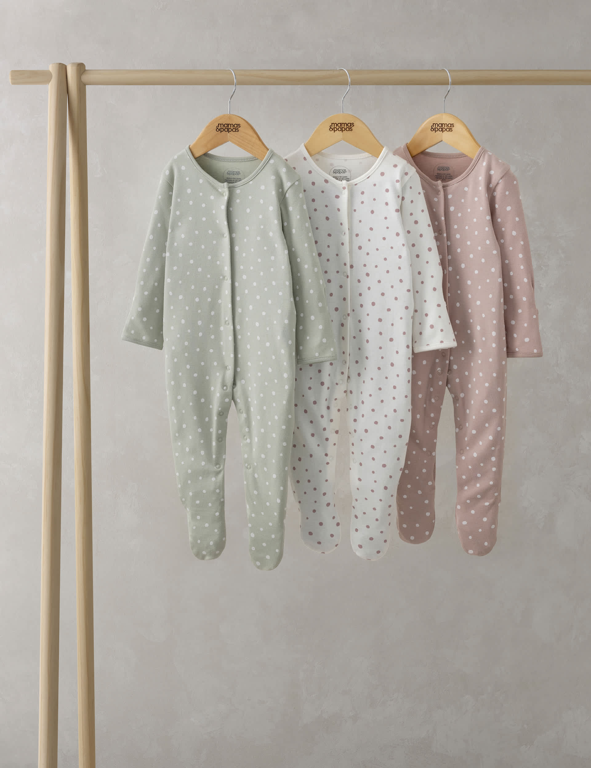 Mamas & Papas Newborn Girls 3pk Pure Cotton Spot Sleepsuits (0-24 Mths) - 0-3 M - Multi, Multi