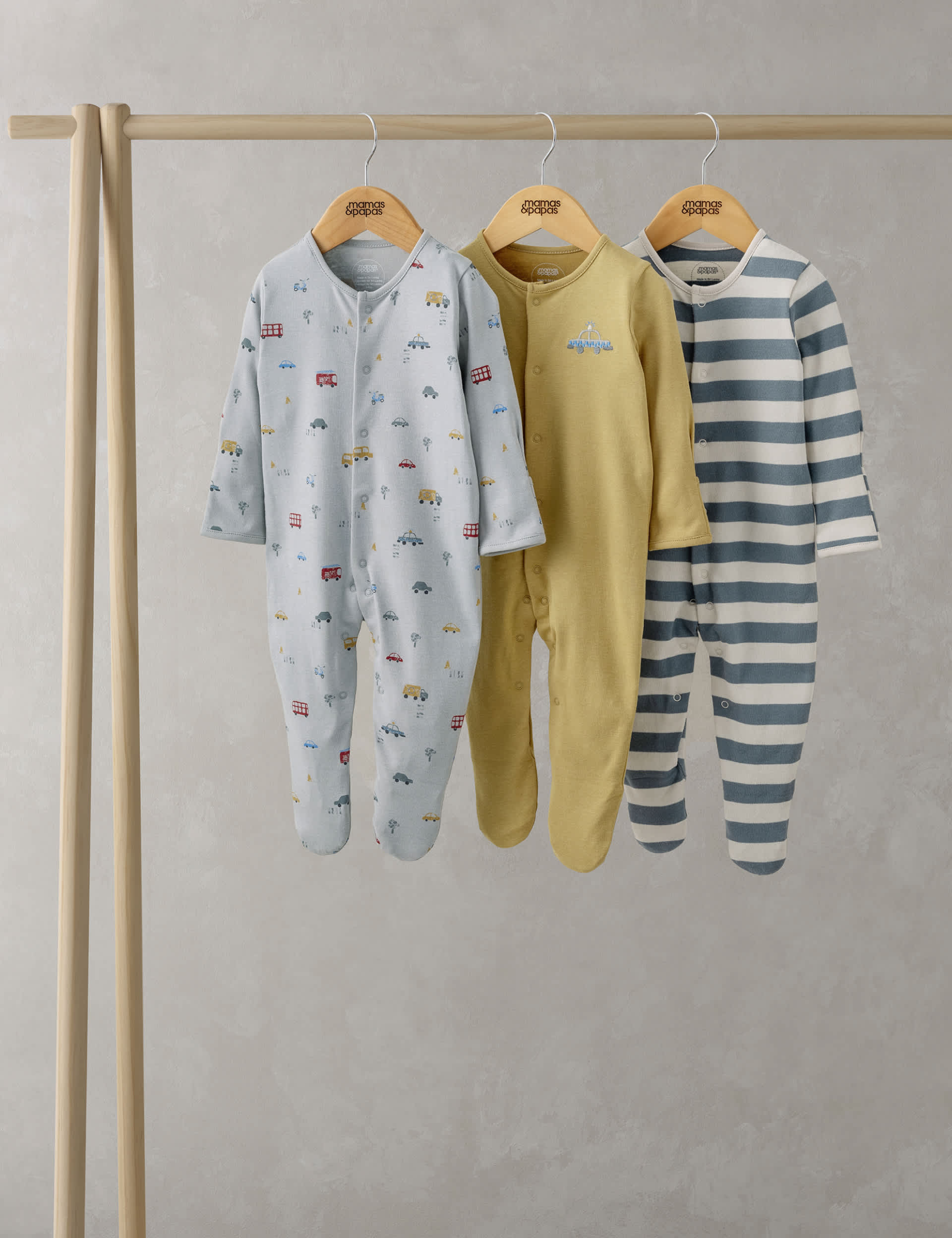 Mamas & Papas Newborn Boys 3pk Pure Cotton Transport Sleepsuits (0-24 Mths) - 0-3 M - Multi, Multi