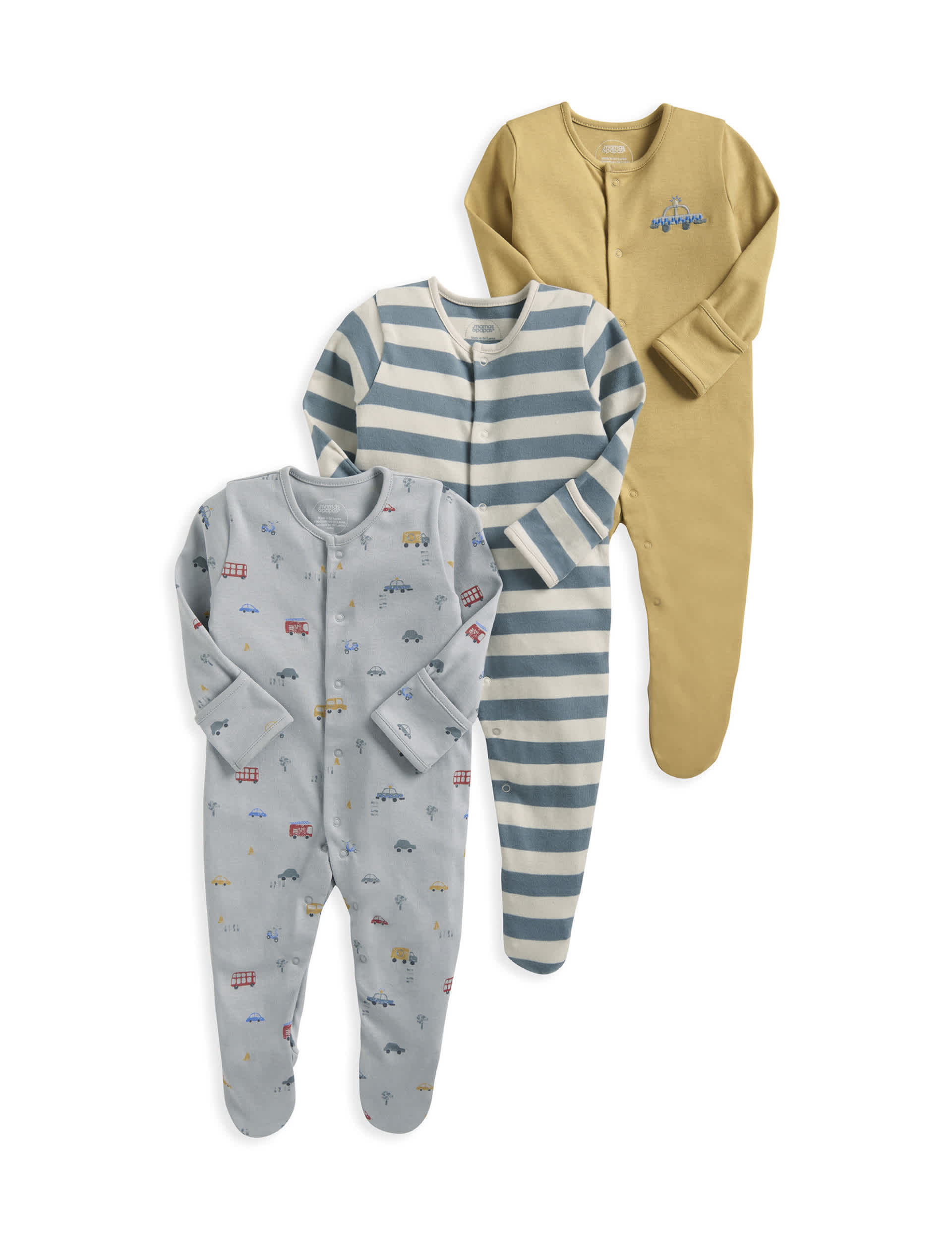 Mamas & Papas Boys 3pk Pure Cotton Transport Sleepsuits (0-24 Mths) - 6-9 M - Multi, Multi