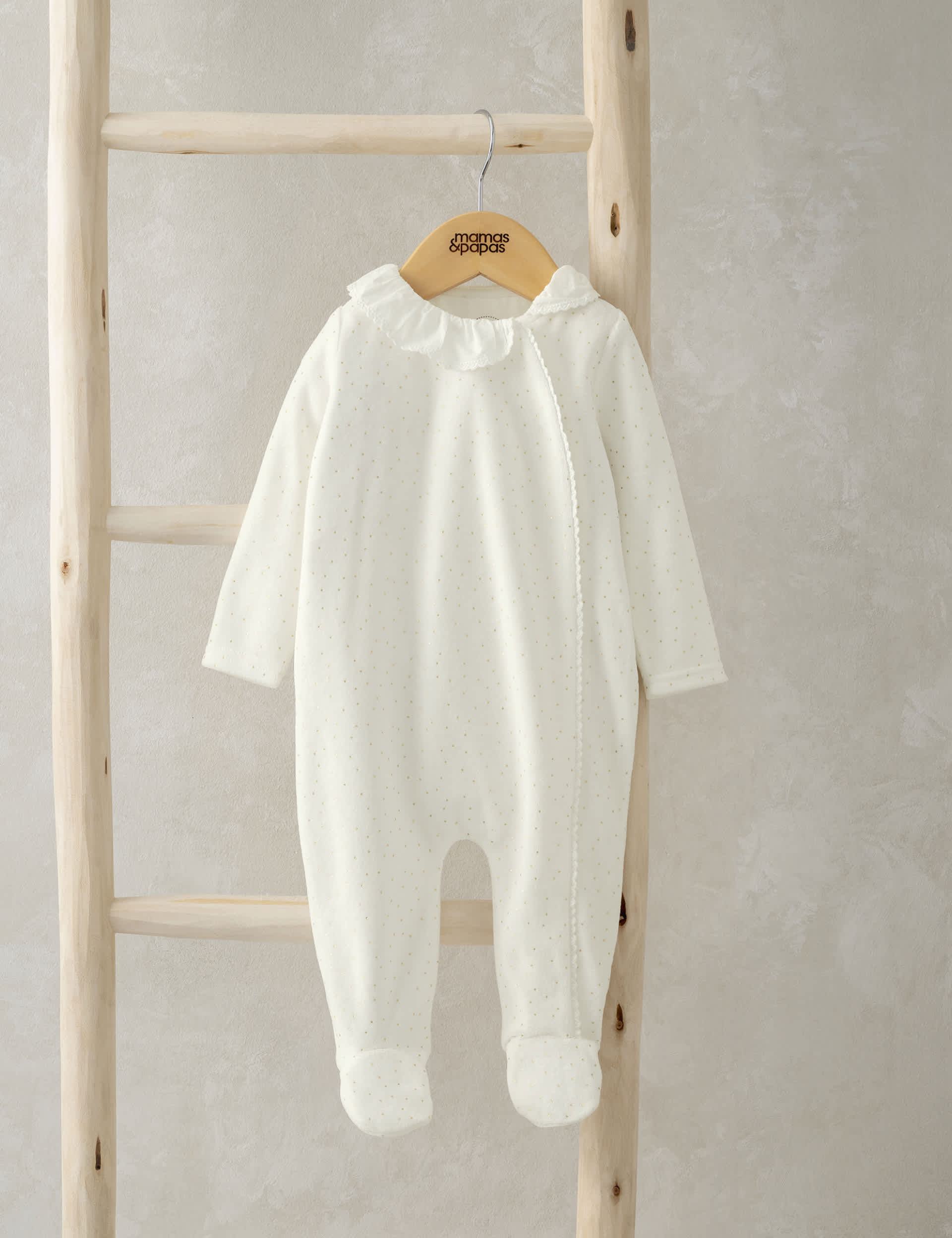 Mamas & Papas Newborn Girls Cotton Rich Velour Spot Sleepsuit (0-12 Mths) - 0-3 M - White, White