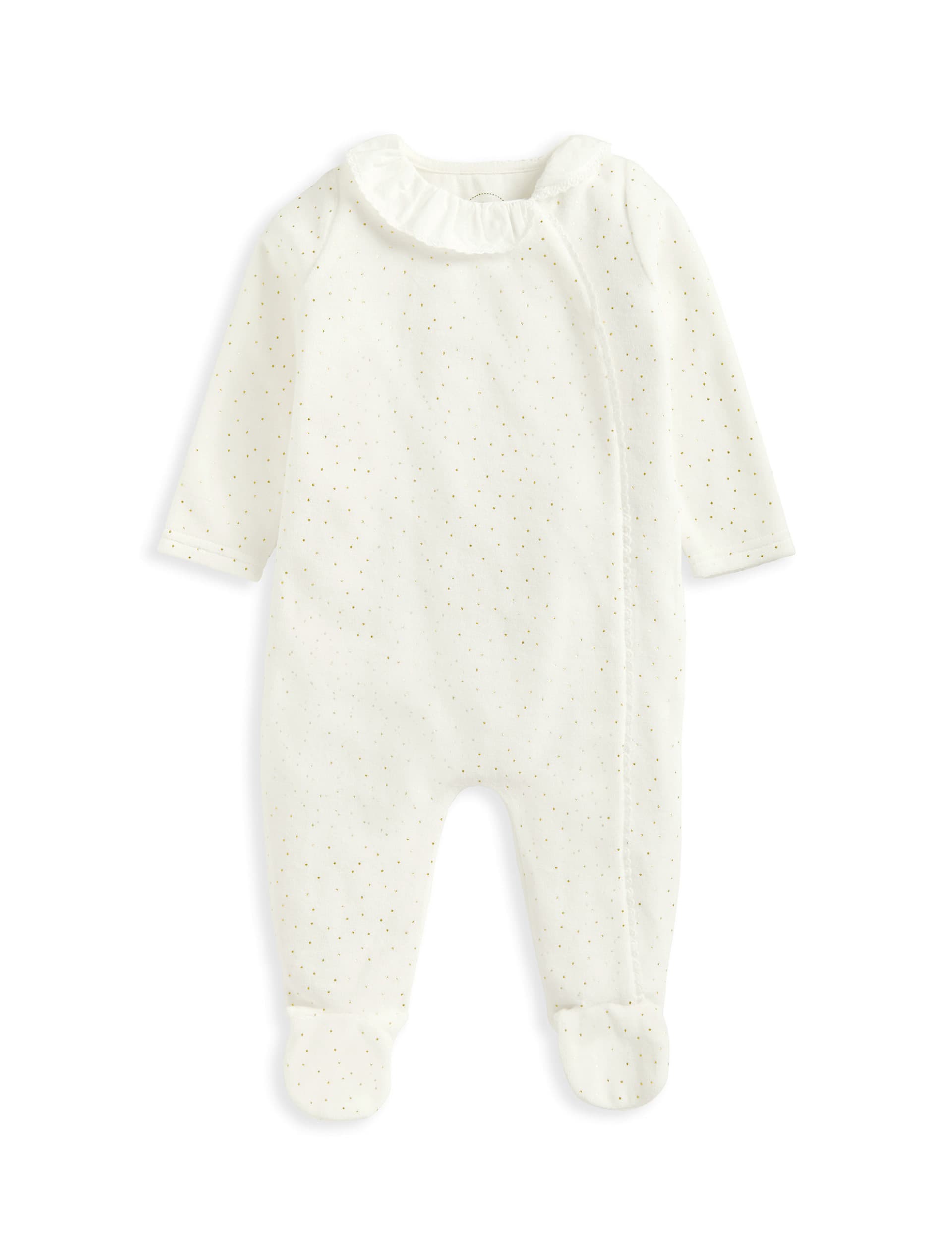 Mamas & Papas Girls Cotton Rich Velour Spot Sleepsuit (0-12 Mths) - 3-6 M - White, White