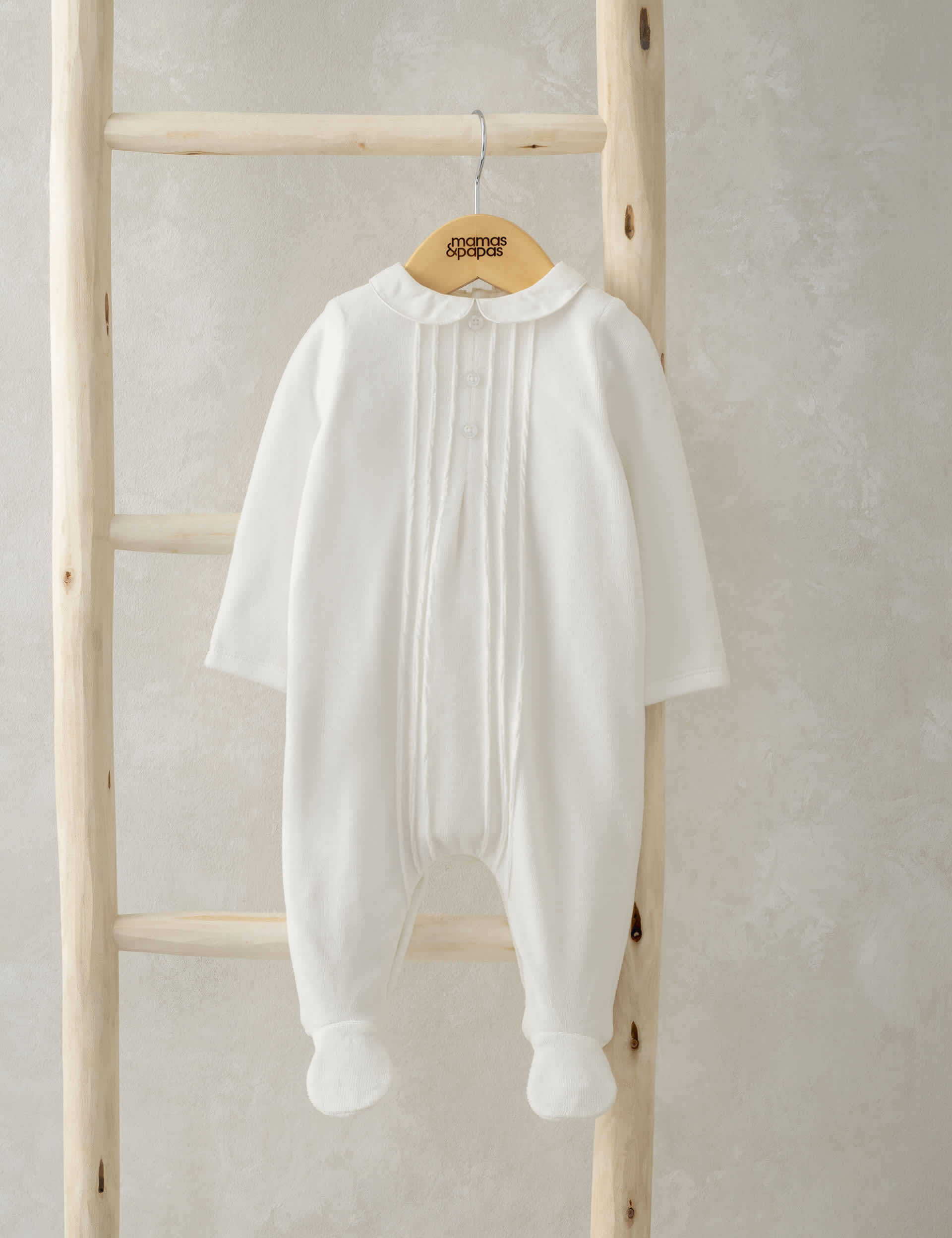 Mamas & Papas Cotton Rich Velour Sleepsuit (0-6 Mths) - UT1M - White, White