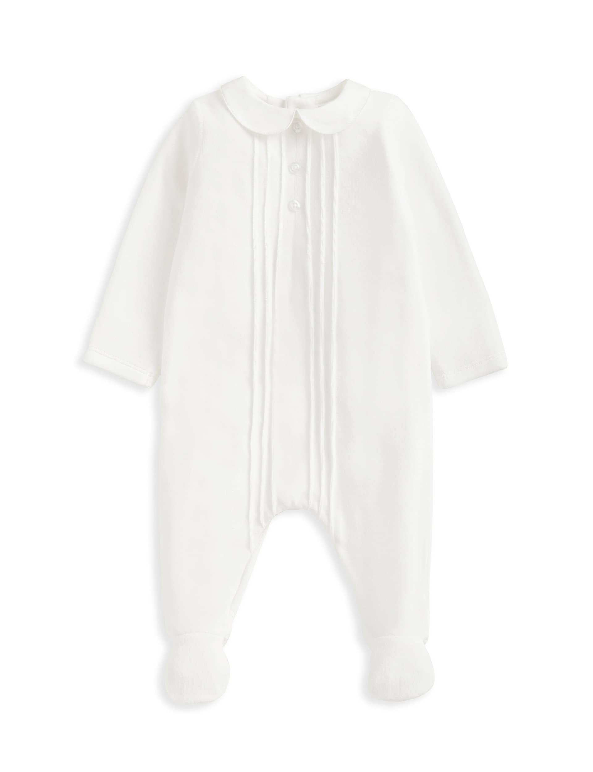 Mamas & Papas Cotton Rich Velour Sleepsuit (0-6 Mths) - UT1M - White, White