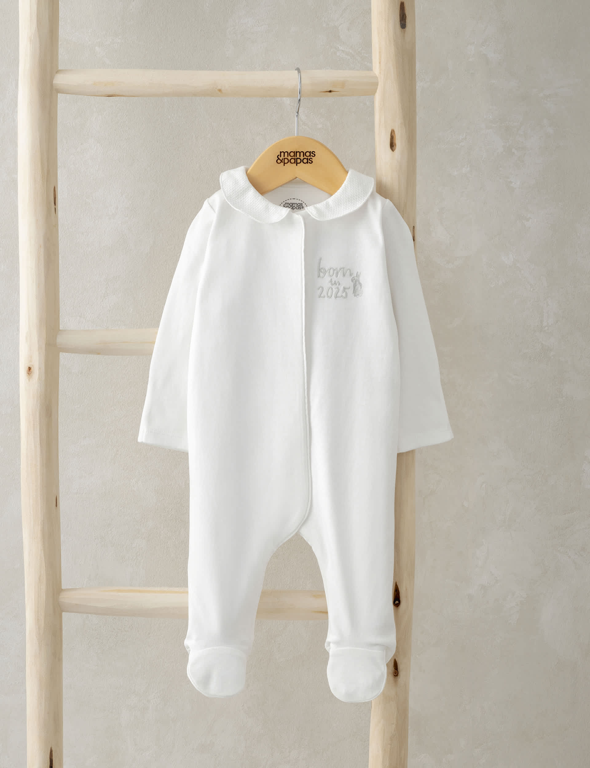 Mamas & Papas Pure Cotton Born in 2025 Sleepsuit (0-6 Mths) - 3-6 M - White, White