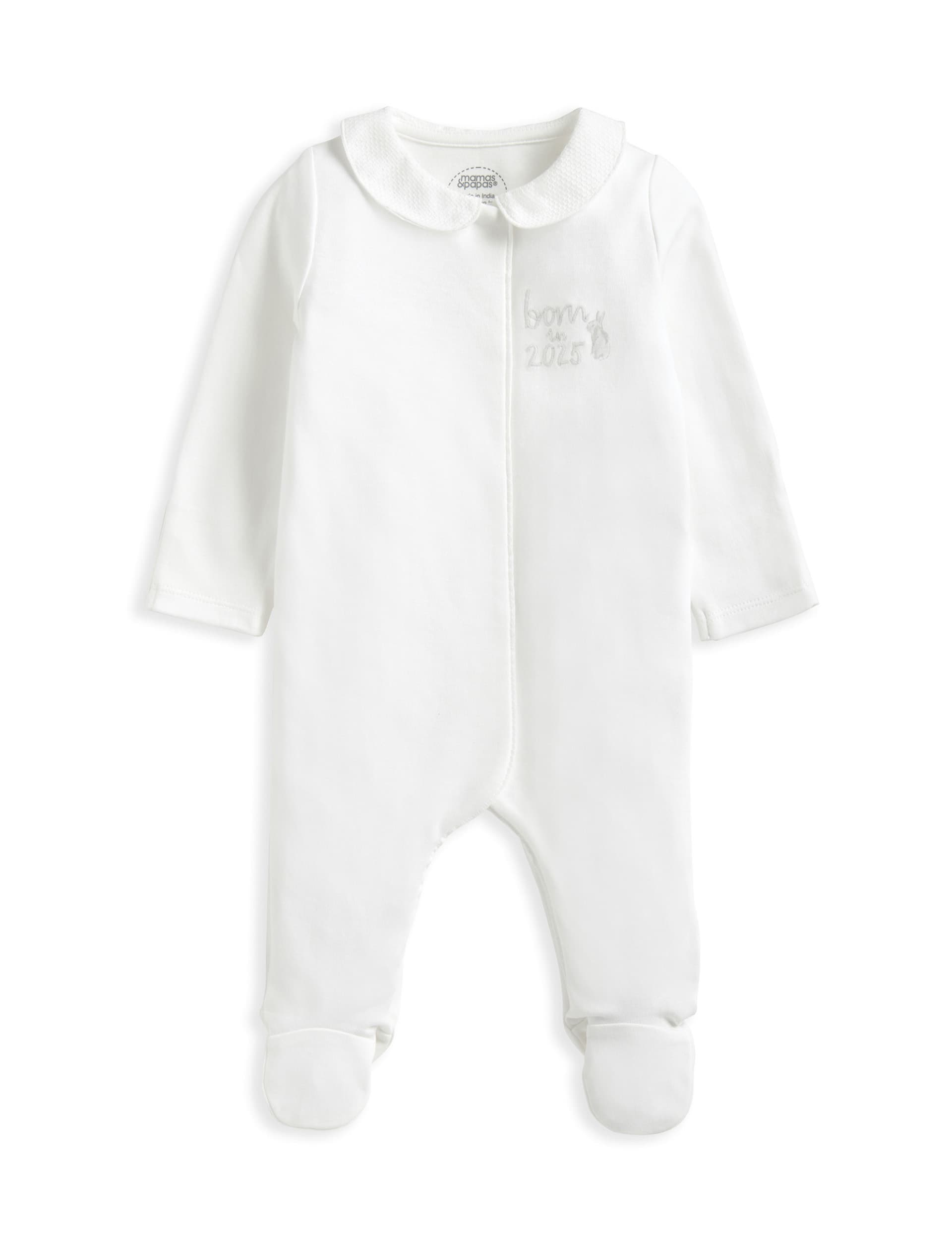 Mamas & Papas Pure Cotton Born in 2025 Sleepsuit (0-6 Mths) - 3-6 M - White, White