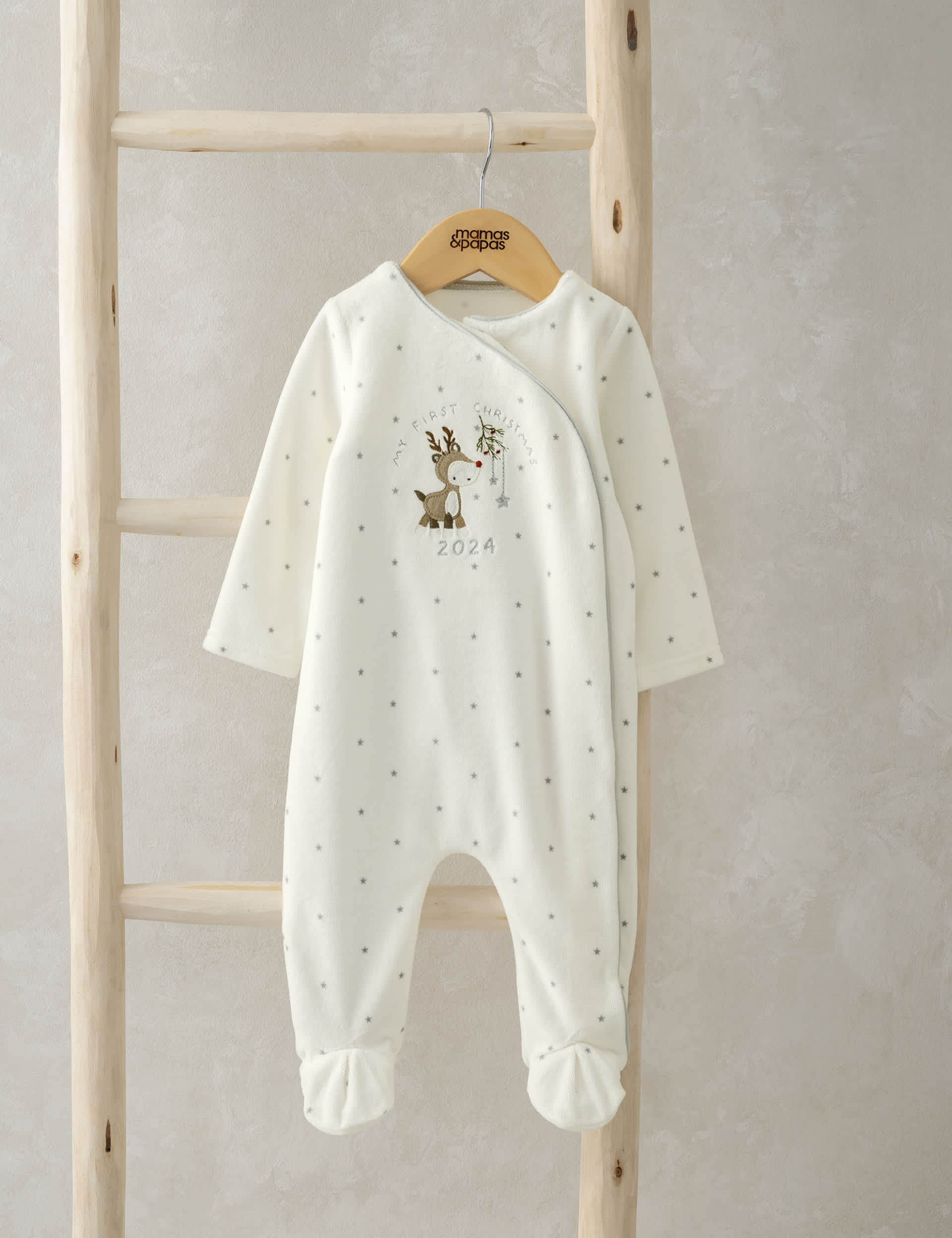 Mamas & Papas Cotton Rich My First Christmas Sleepsuit (0-12 Mths) - 0-3 M - White, White